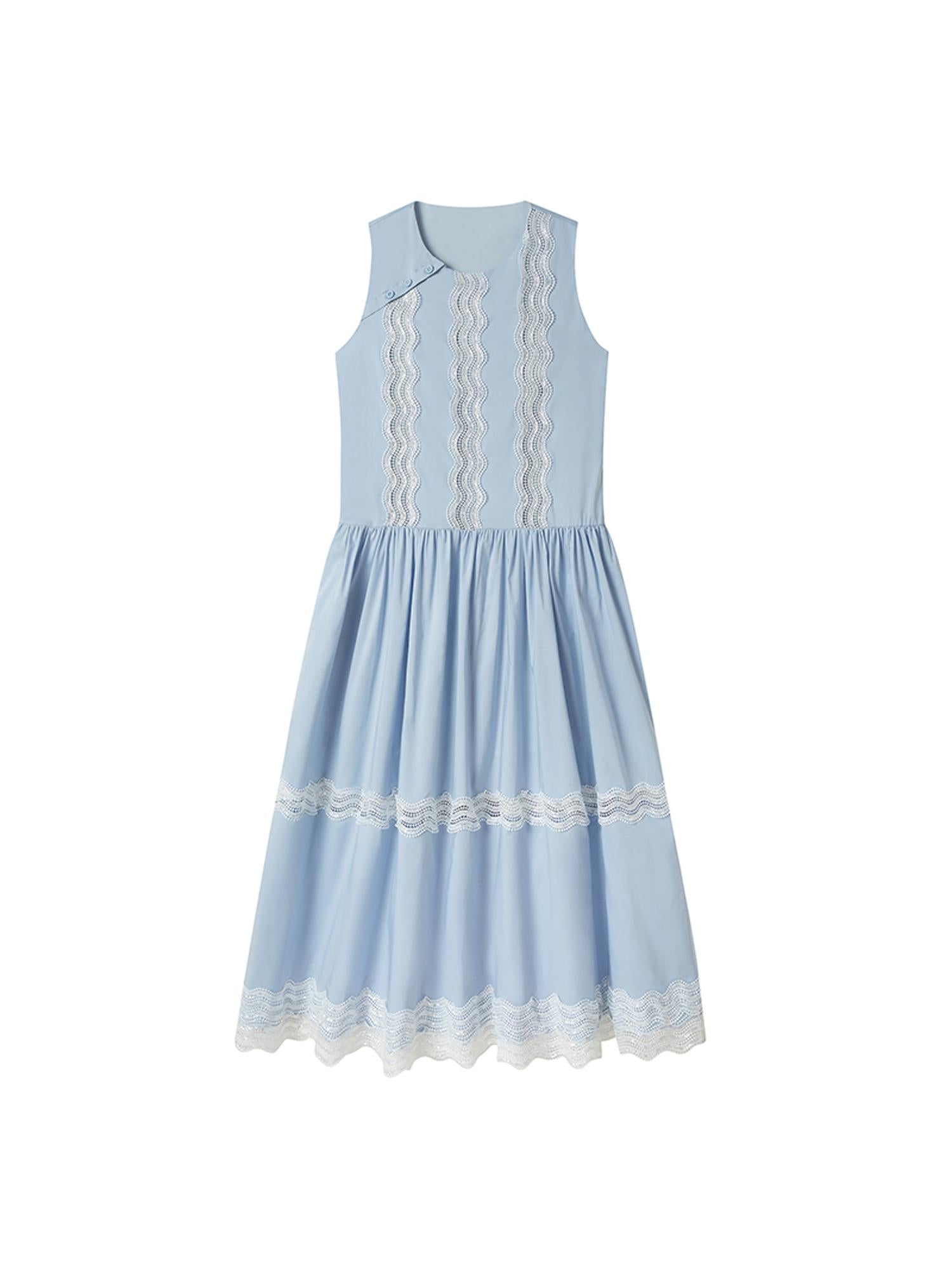 DIDDI MODA Lace Trimmed Asymmetrical Mandarin Collar Maxi Dress