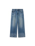 Vintage Washed Straight Jeans With 3 D Whisker Embroidery