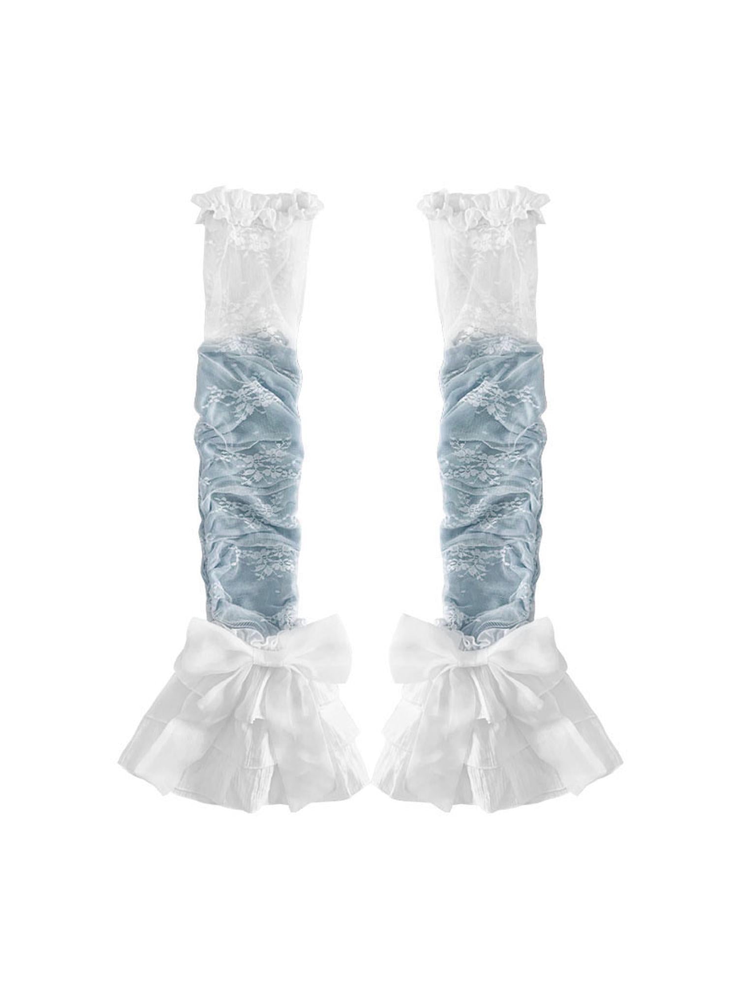 WSW WUSHENWU Lace Trim Bow Leg Warmers Thigh High Socks