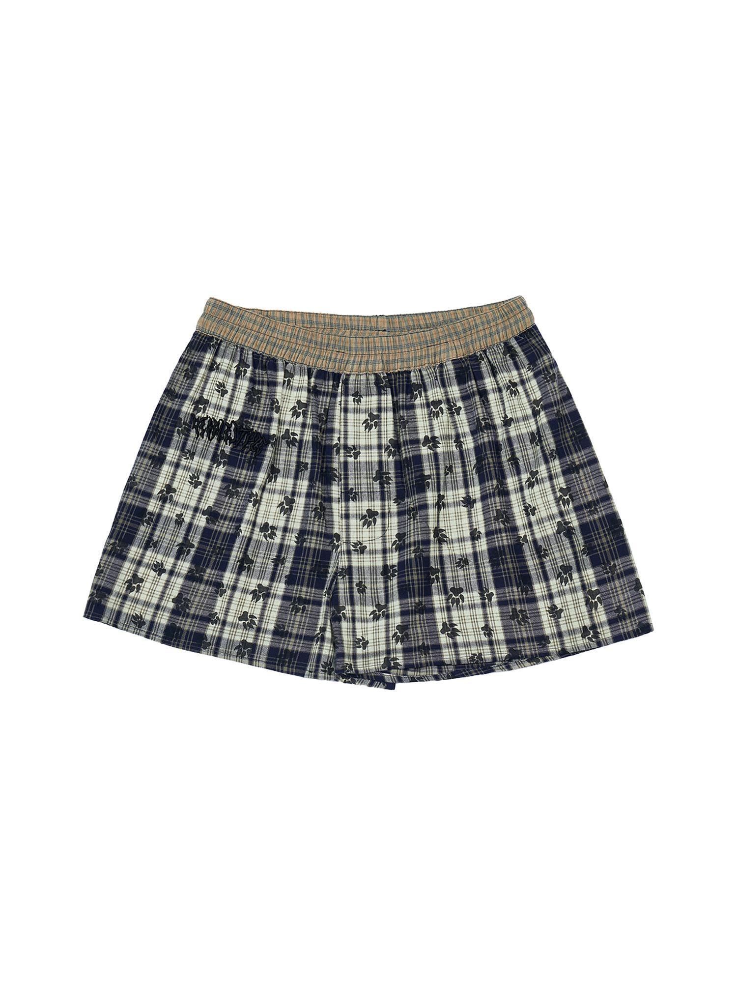 Peoplesense All Over Print Contrast Check Cotton Shorts Loose Fit