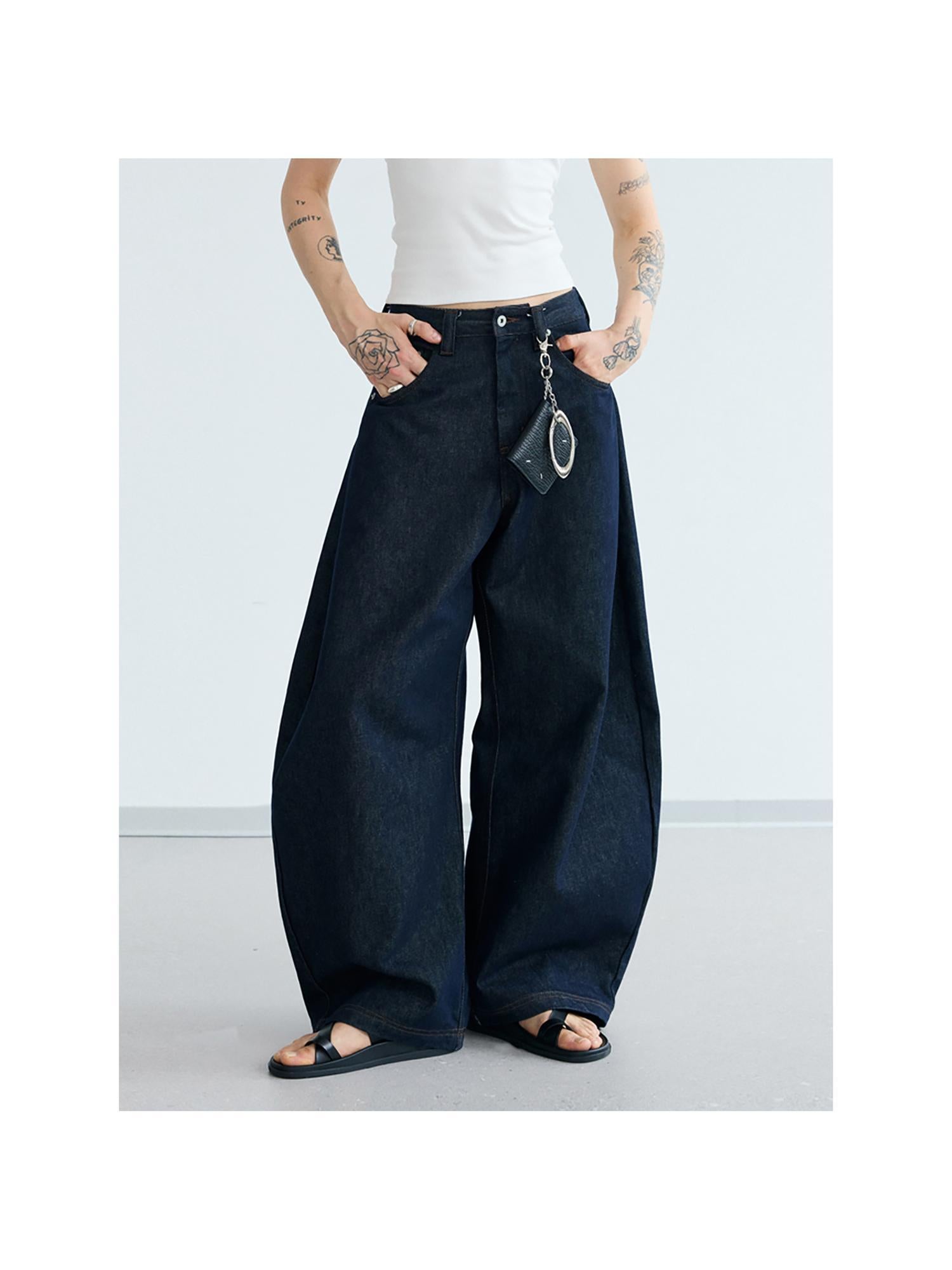 Peoplesense Retro Loose Fit Curved Hem Denim Pants