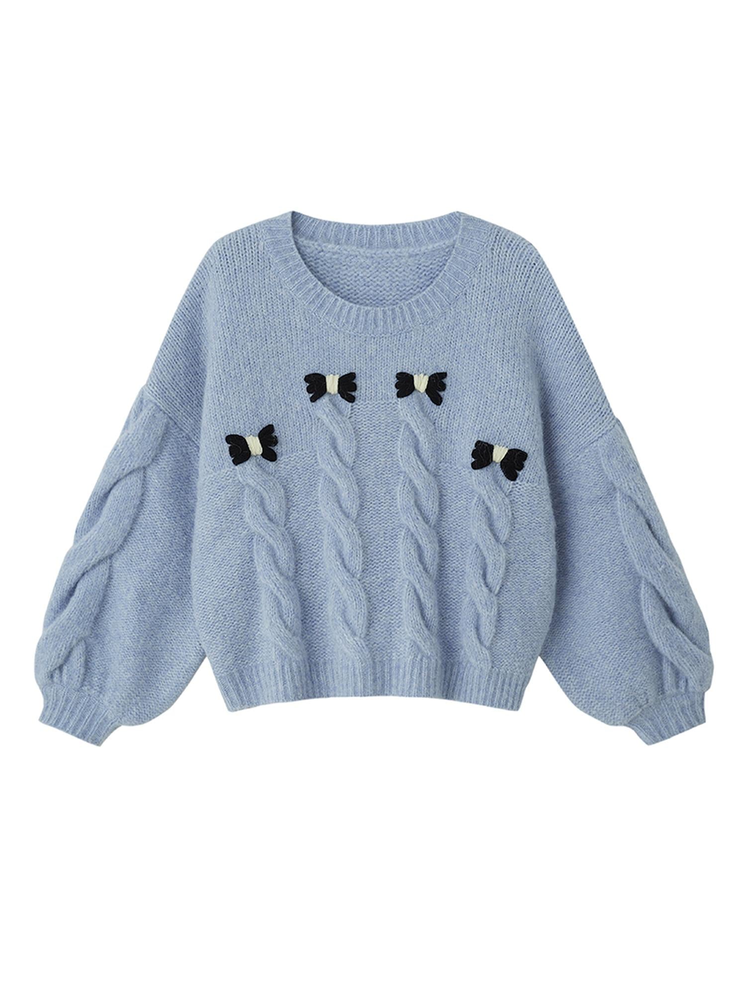 DIDDI MODA Butterfly Bow Cable Knit Sweater