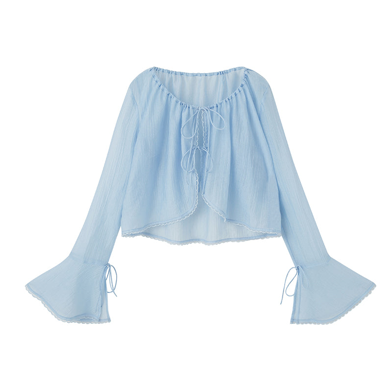 DIDDI MODA Lacy Shell Embroidered Blue Sunshield Cardigan