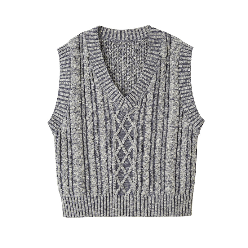DIDDI MODA Classic Cable Knit V Neck Sweater Vest