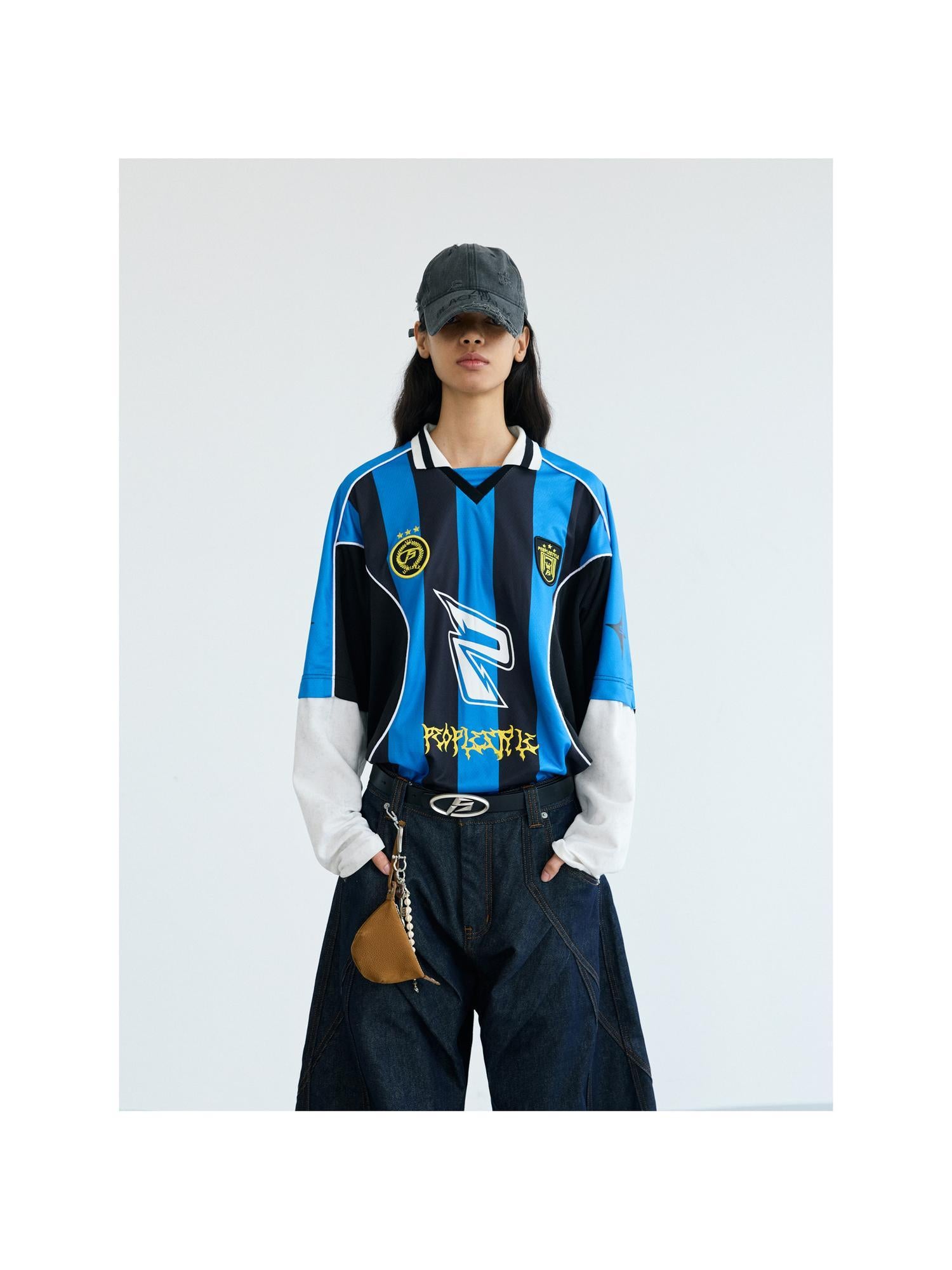 Peoplesense Fake Two Tone Racing Quick Dry Loose Tee With 3D Embroidery