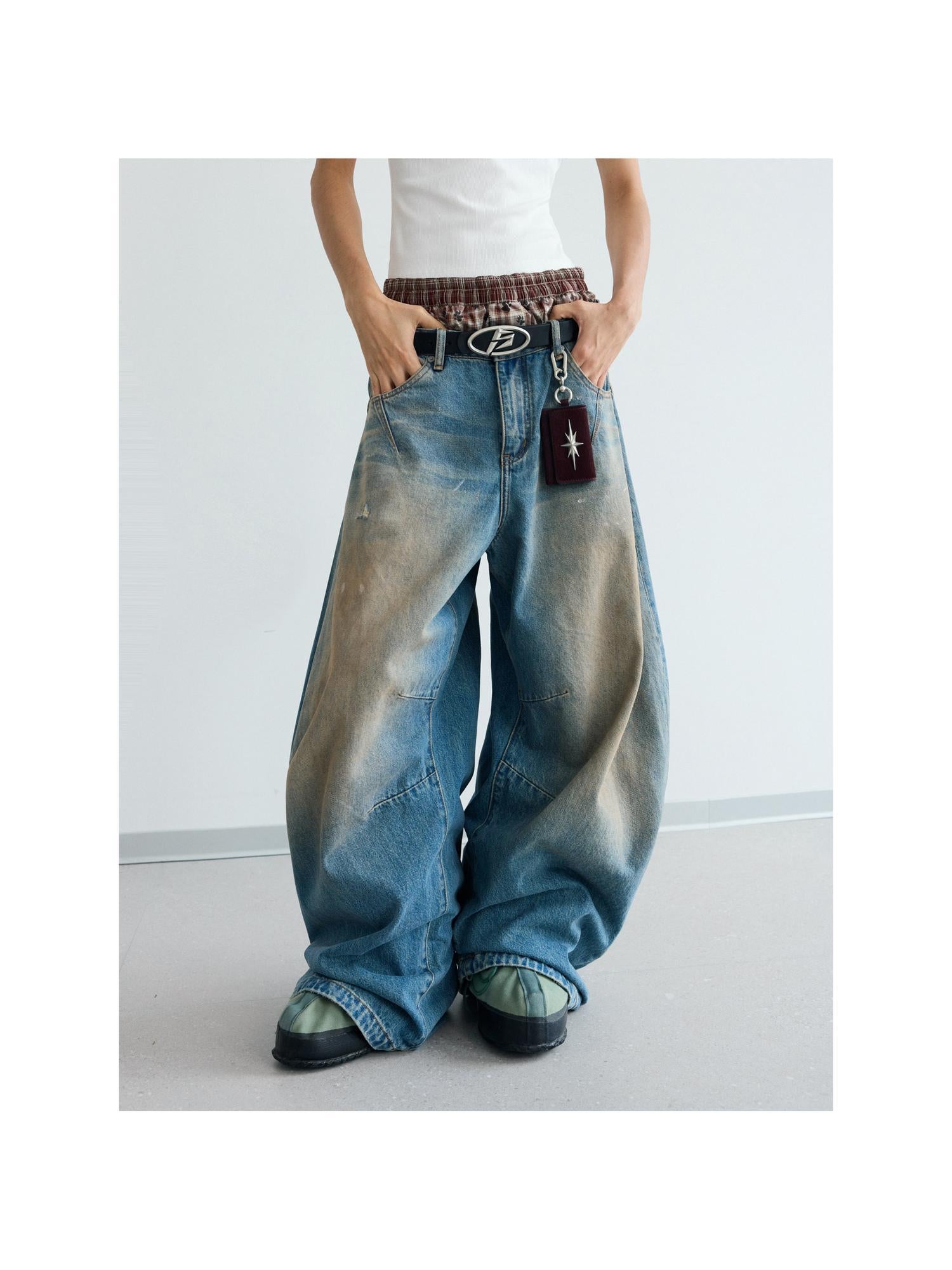 Peoplesense Vintage Washed Yellow Mud Dyed Wide Leg Jeans