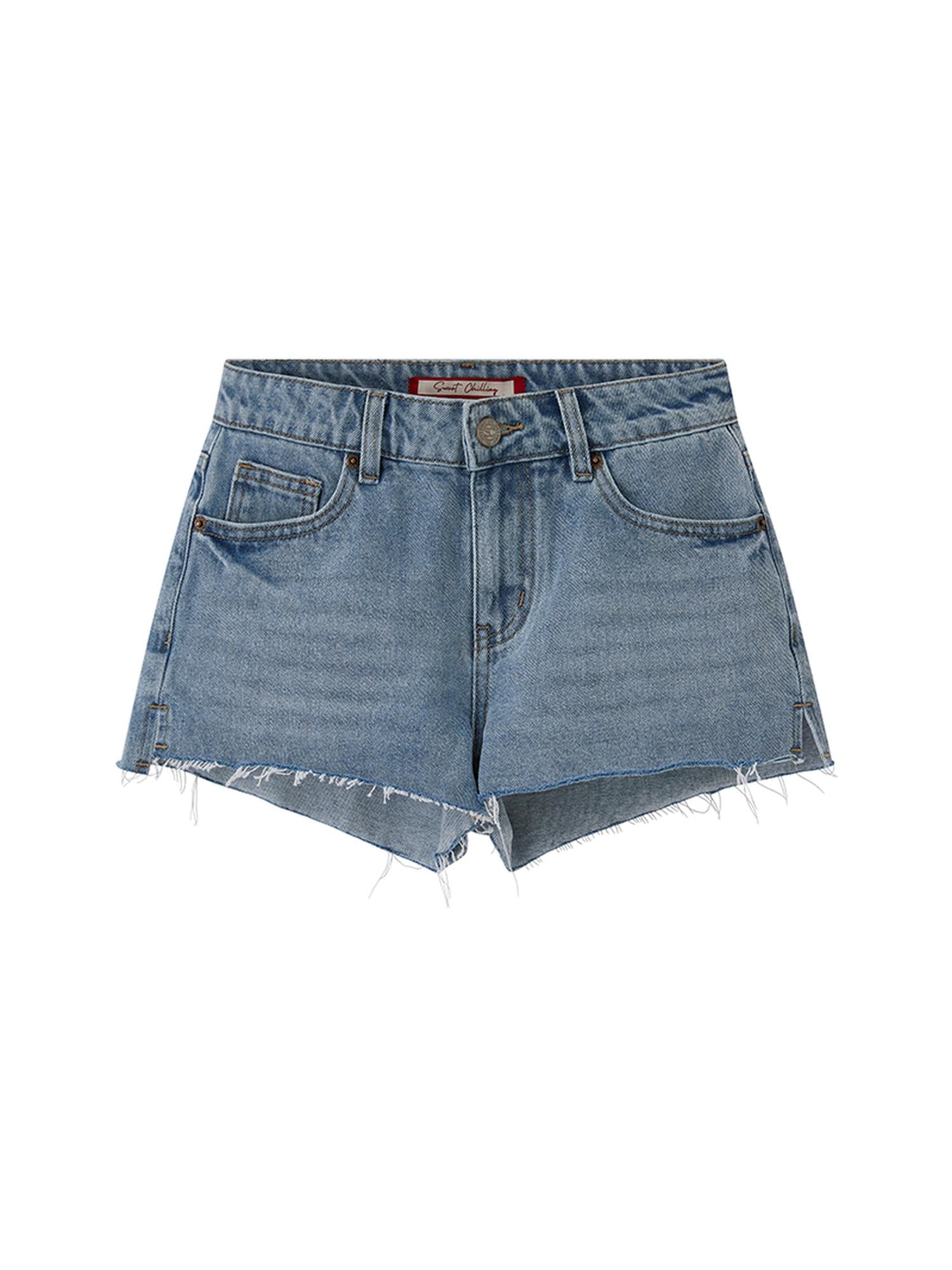 SweetChilling Blue White Washed Denim Shorts Hotpants For Women Summer Spring