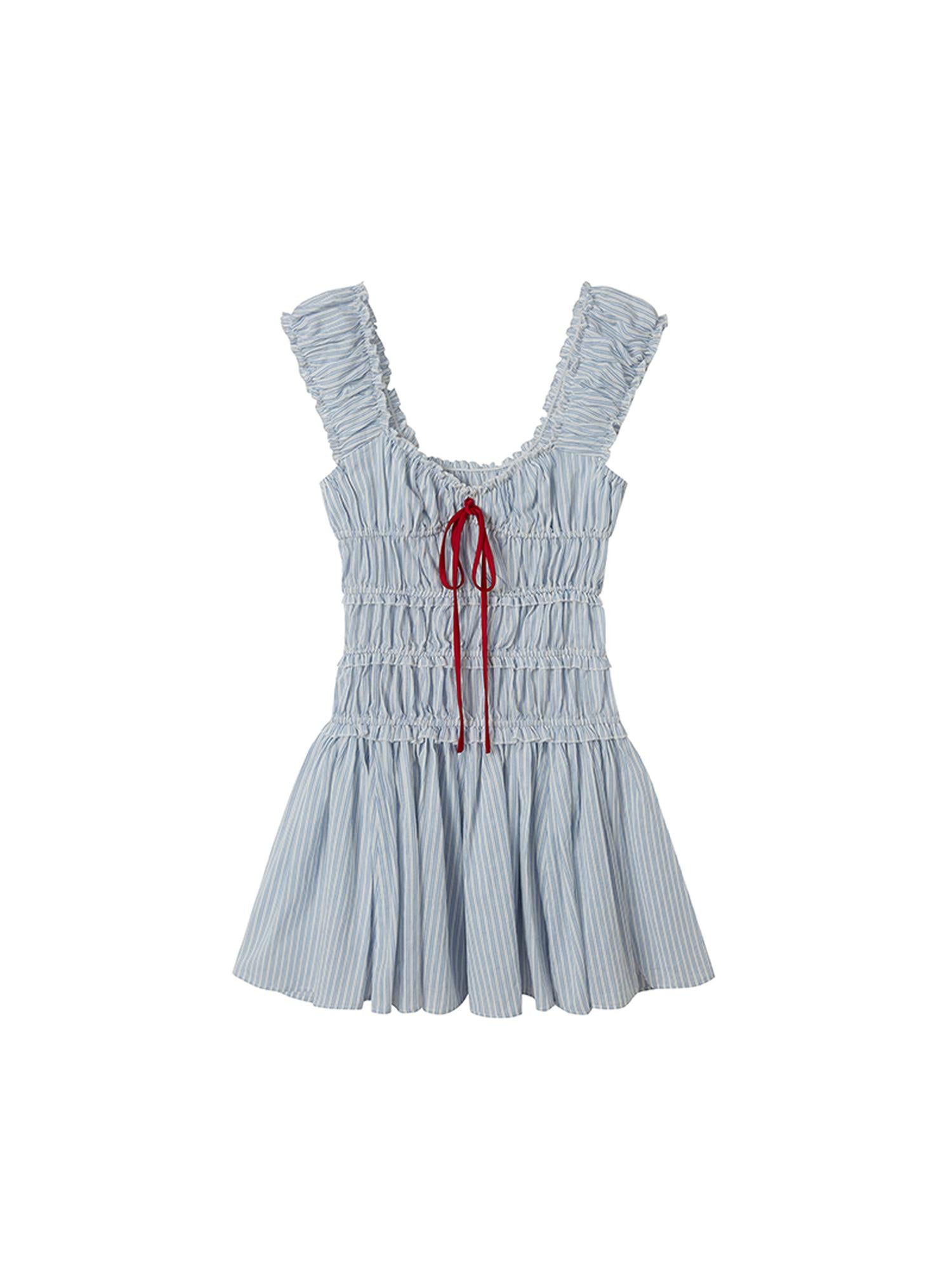 SweetChilling Pleated Split Striped Shirt Dress