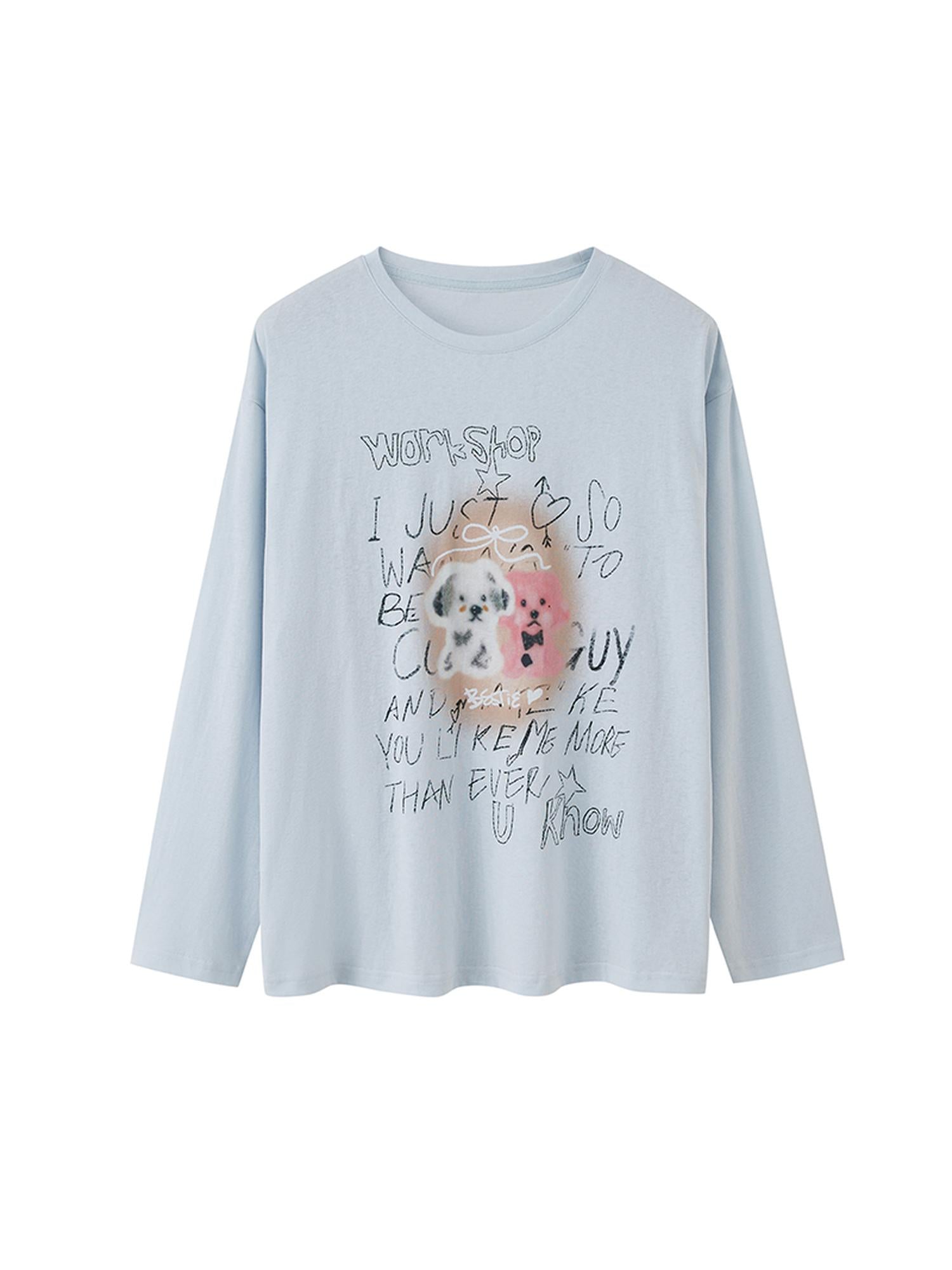 DIDDI MODA Floral Pup Print Tee Overshirt Denim Set