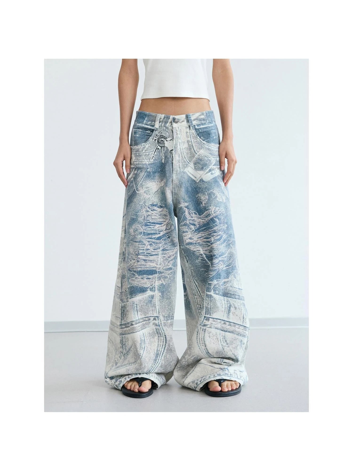 Kangli Printed 3 D Vintage Wide Leg Cotton Pants