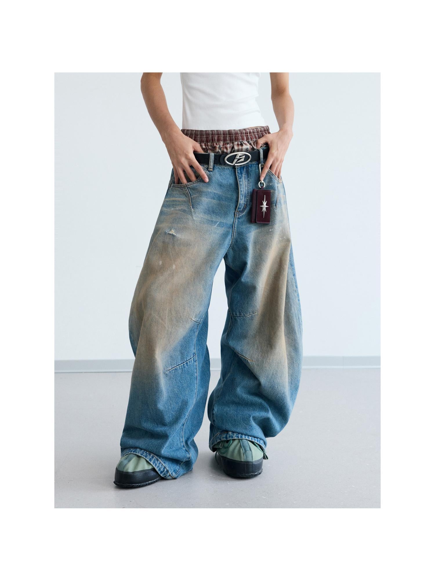 Peoplesense Vintage Washed Yellow Mud Dyed Wide Leg Jeans