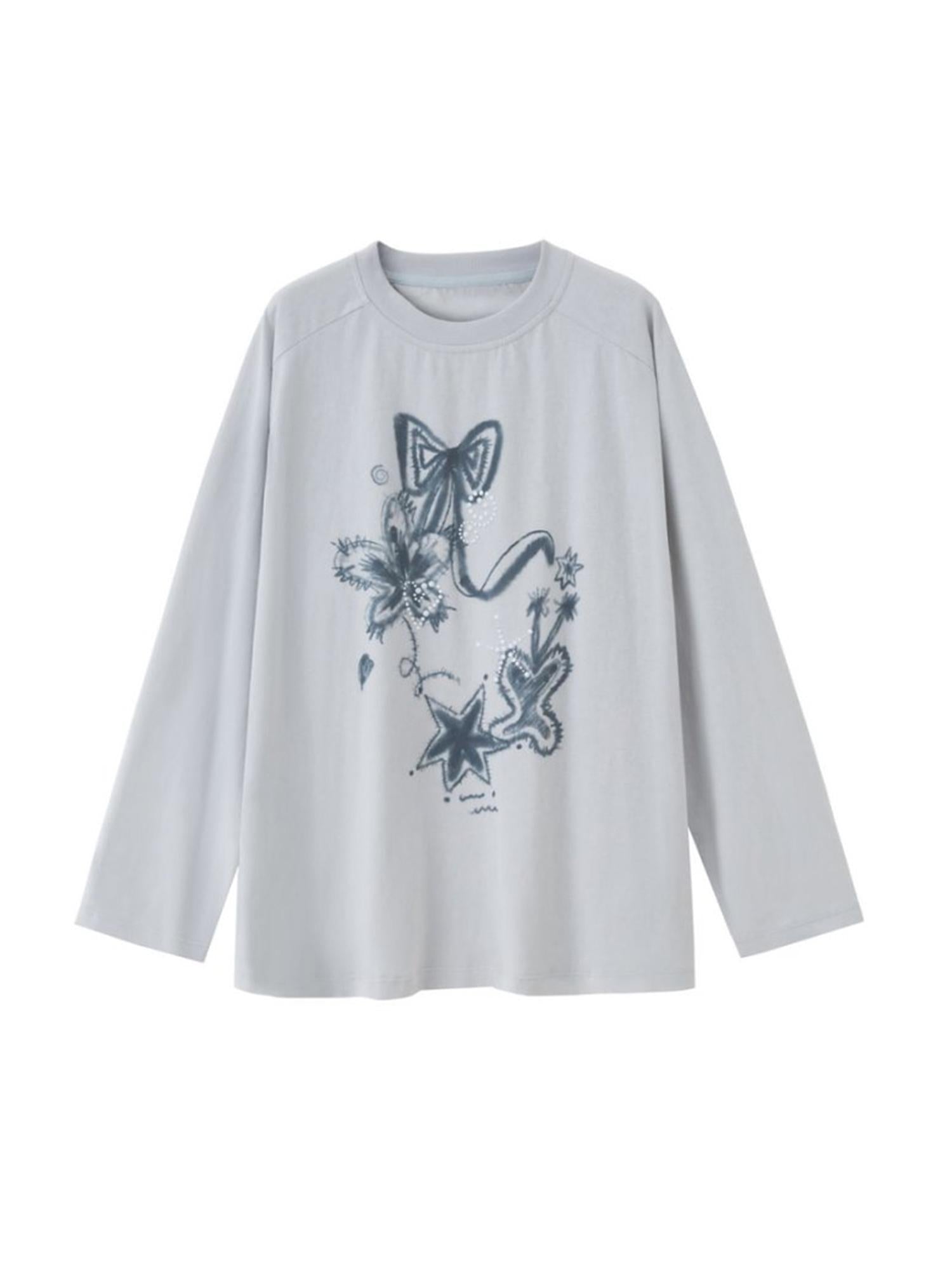 DIDDI MODA Floral Mist Knit Set Sheer Top Tee Shorts