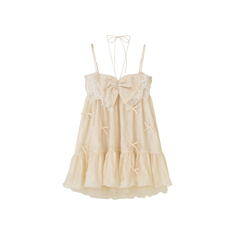 DIDDI MODA Lace Strap Floral Babydoll Dress With Bow Tie Detail
