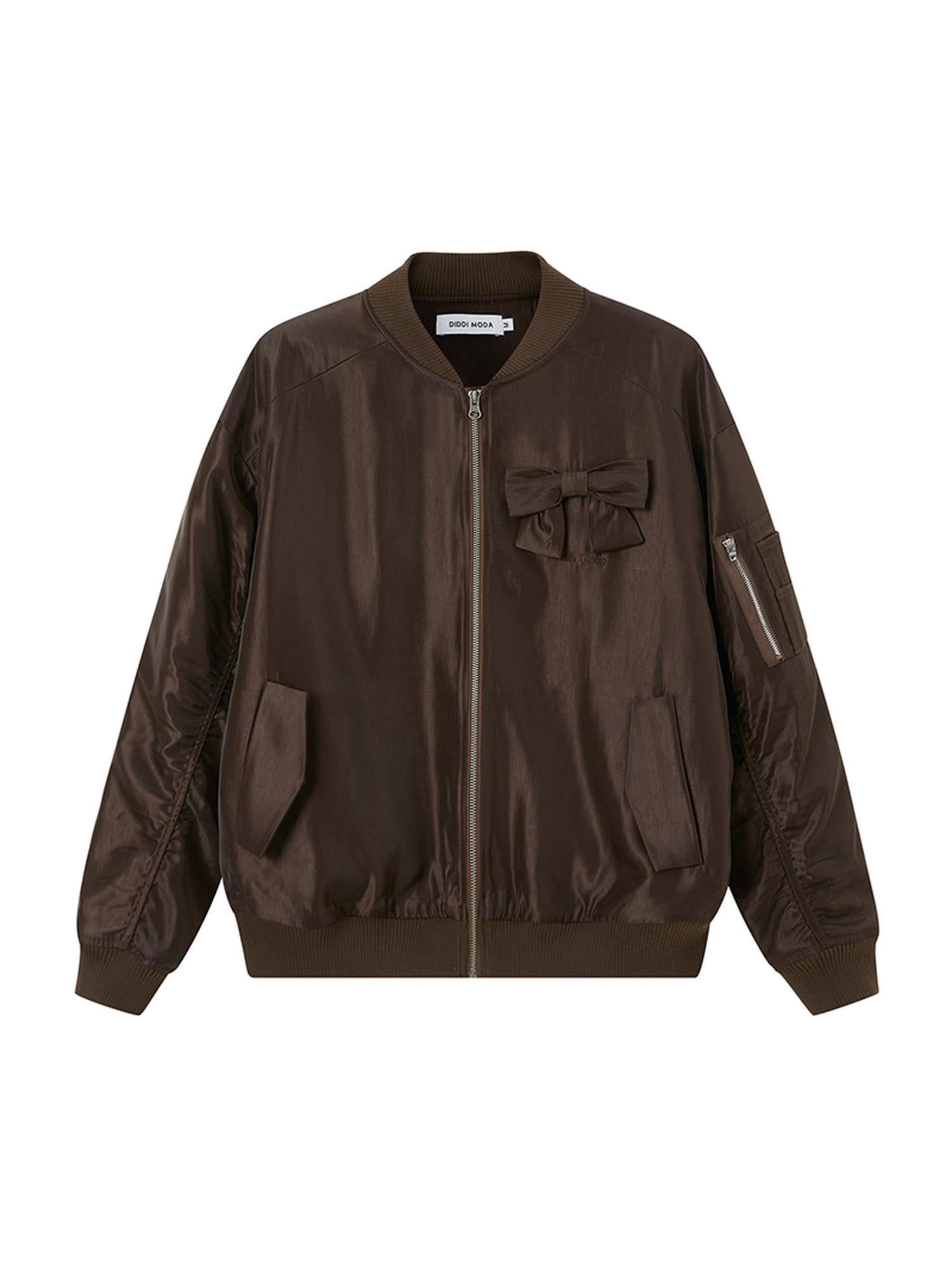 DIDDI MODA Vintage Bow Embroidered Baseball Jacket