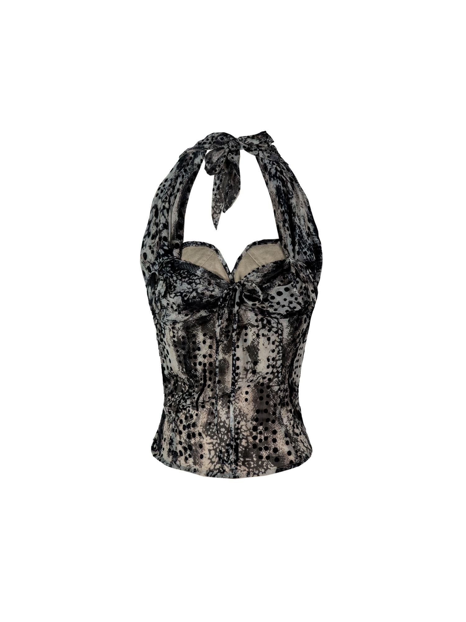 ARIADNAw Vintage Y2k Leopard Chiffon Backless Layered Bustier