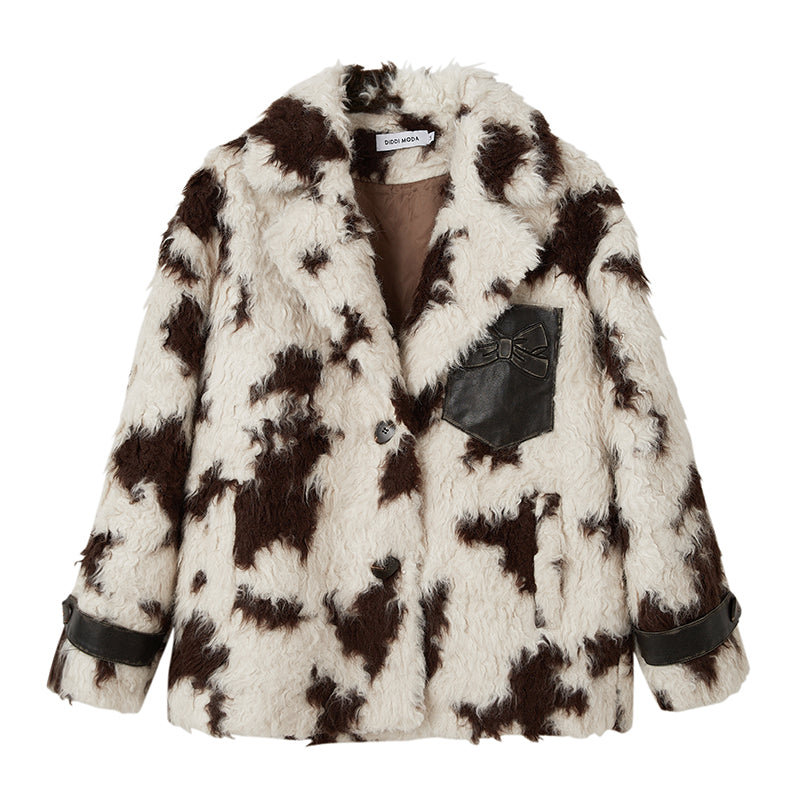 DIDDI MODA Winter Animal Print Faux Fur Blazer Coat