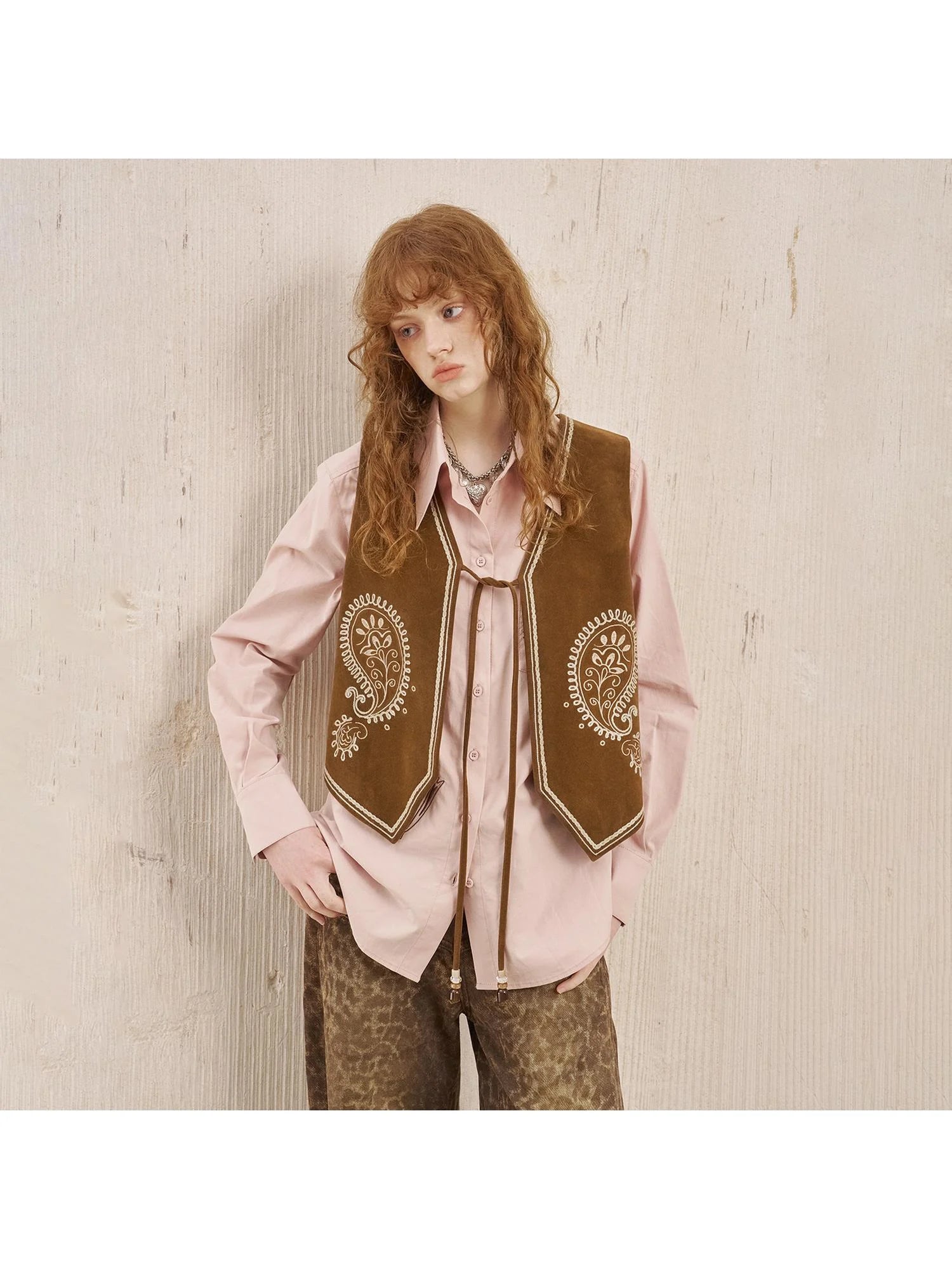 Bohemian Cashew Embroidery PU Vest