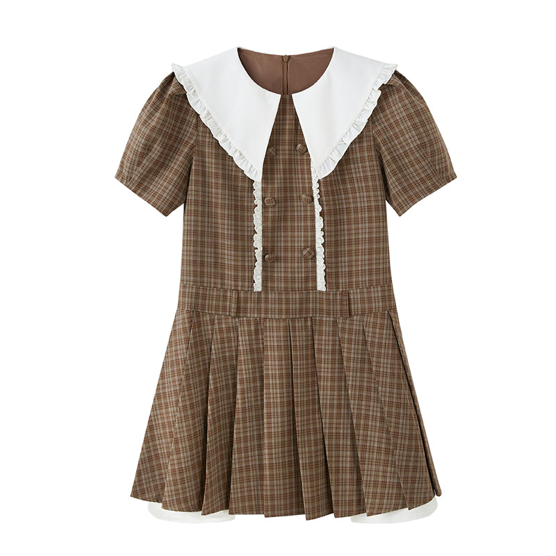 DIDDI MODA Romantic Lace Peter Pan Collar Summer Waist Defining Mini Dress