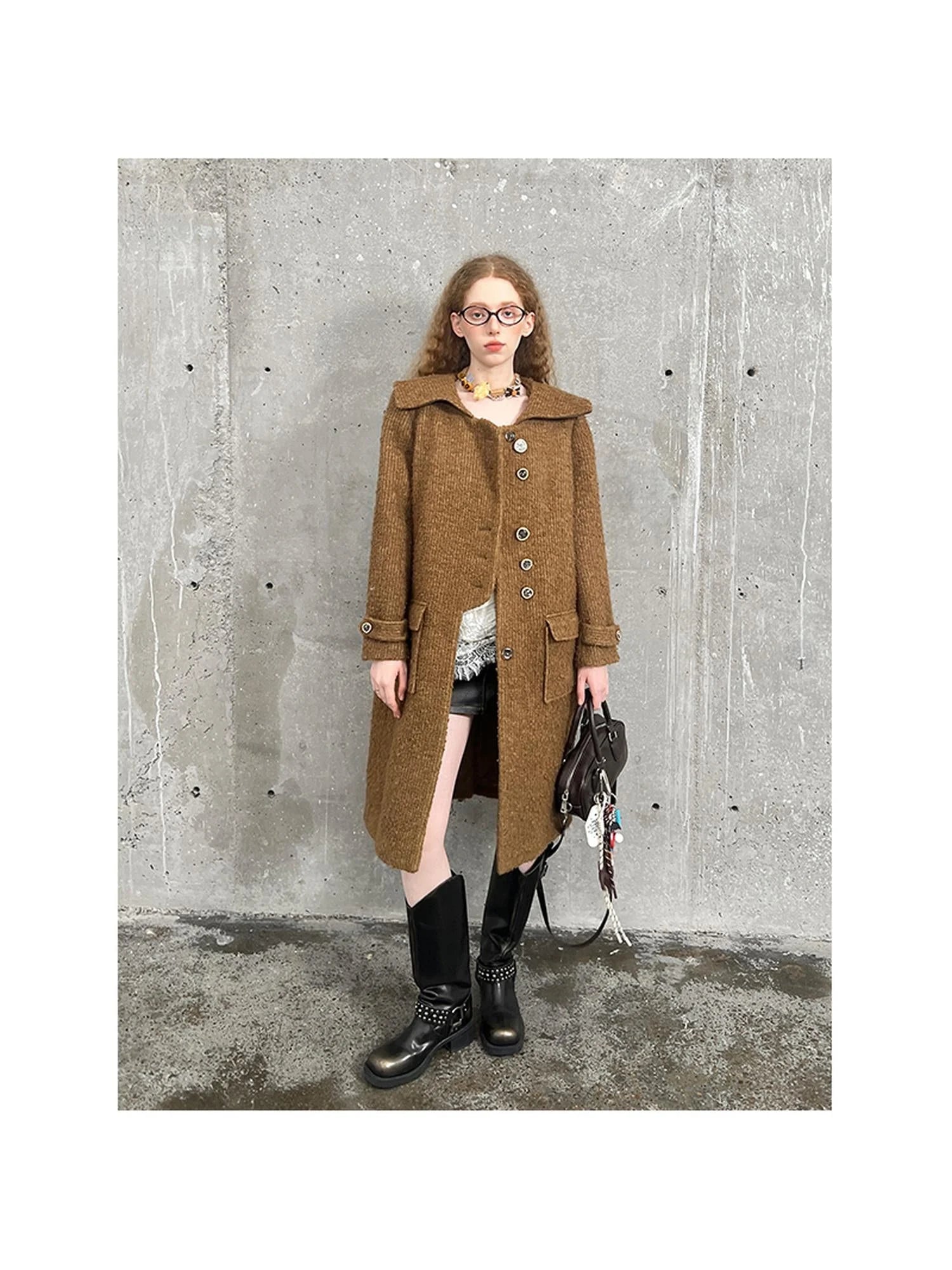 Woolen Cream Oversized Lapel Coat