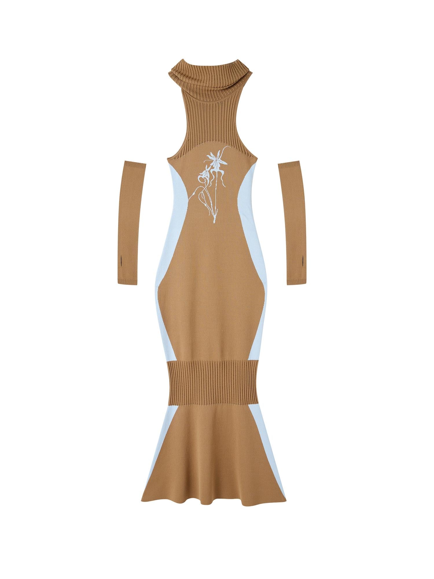 OfAkiva Floral Orchid Colorblock Slim Knit Lace Dresses