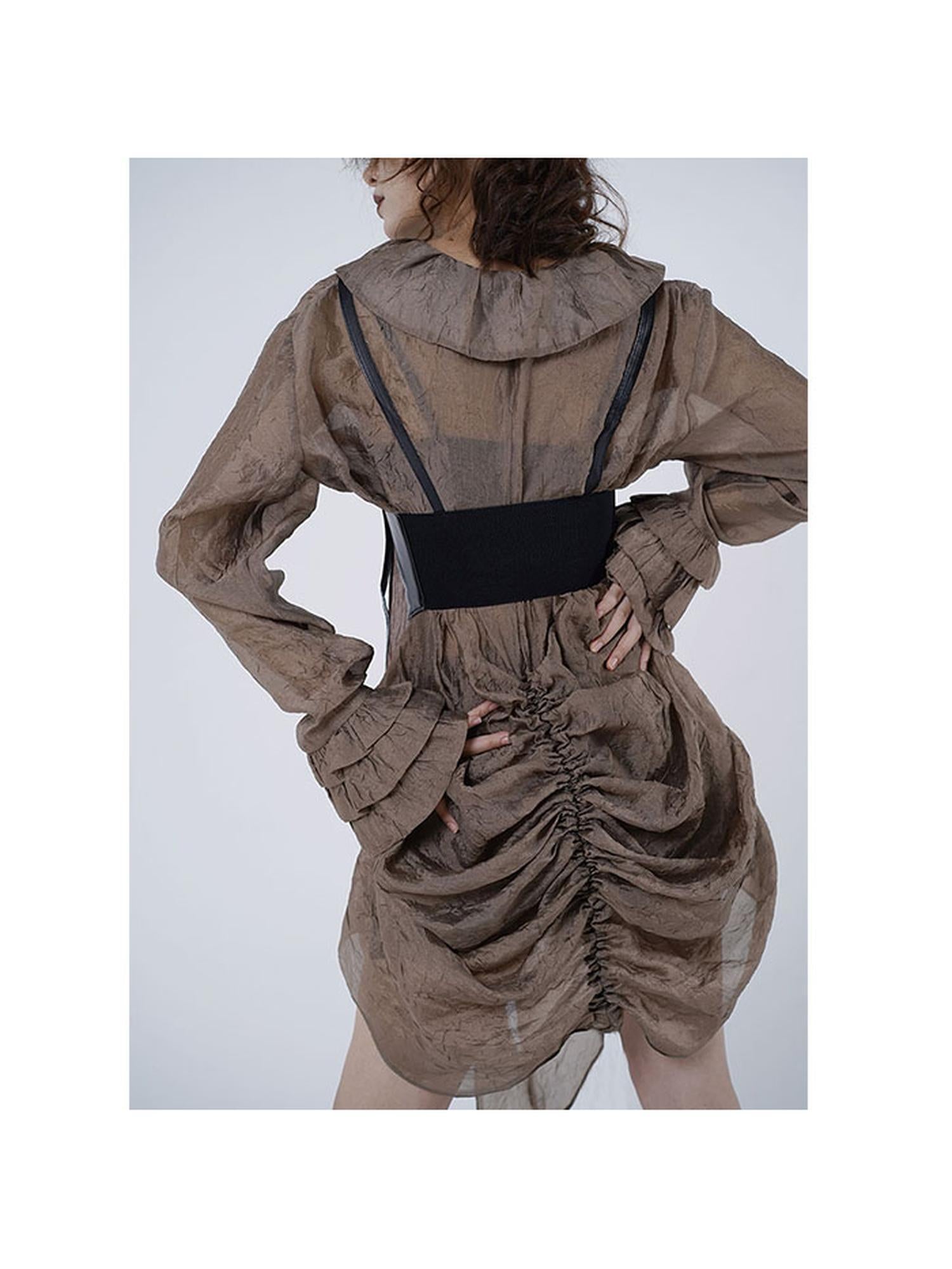 WSW WUSHENWU Textured Sleeve Versatile Shirt Dress