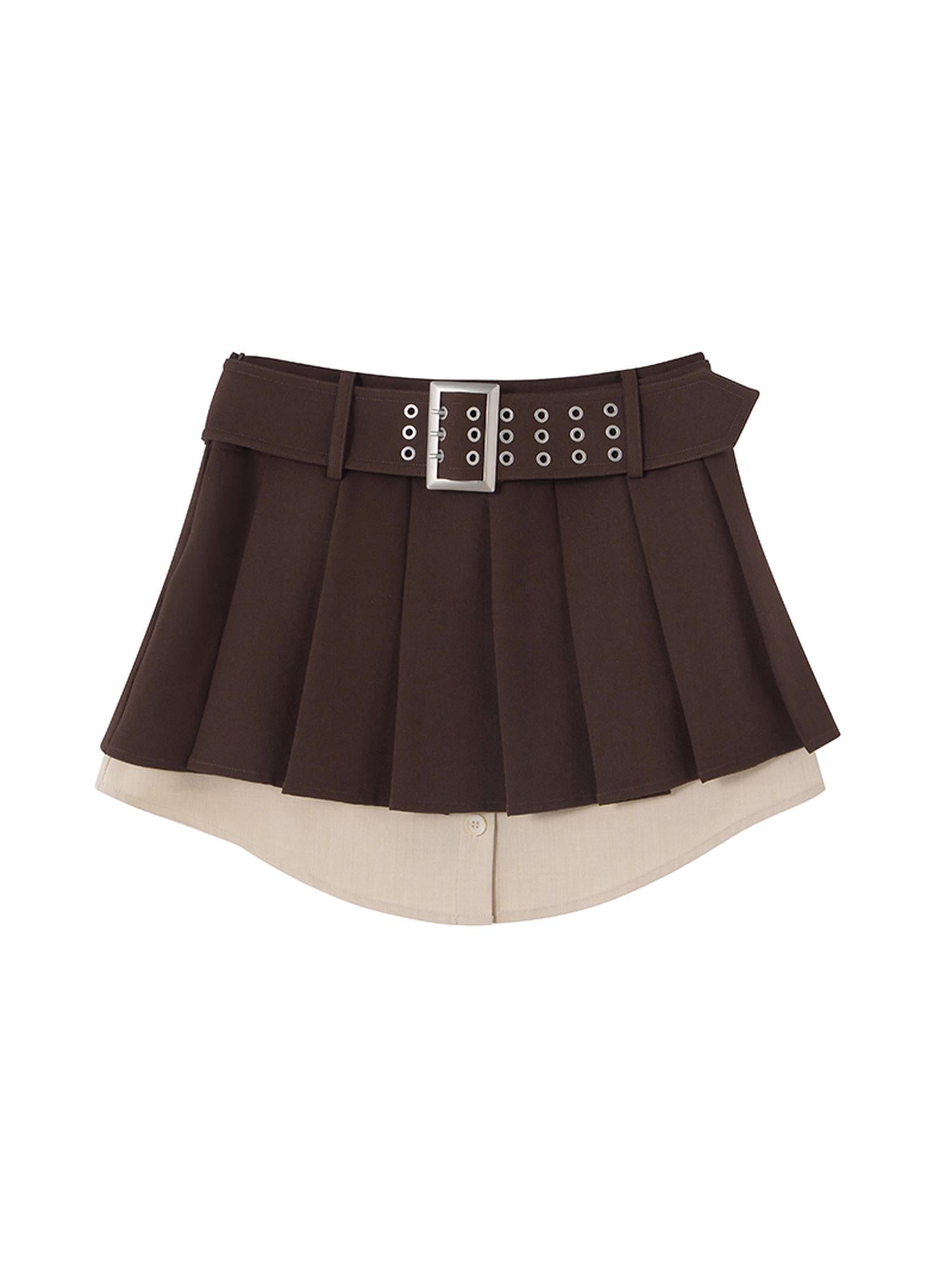 DIDDI MODA Vintage Pleated A Line Skirt With Shirt Hem