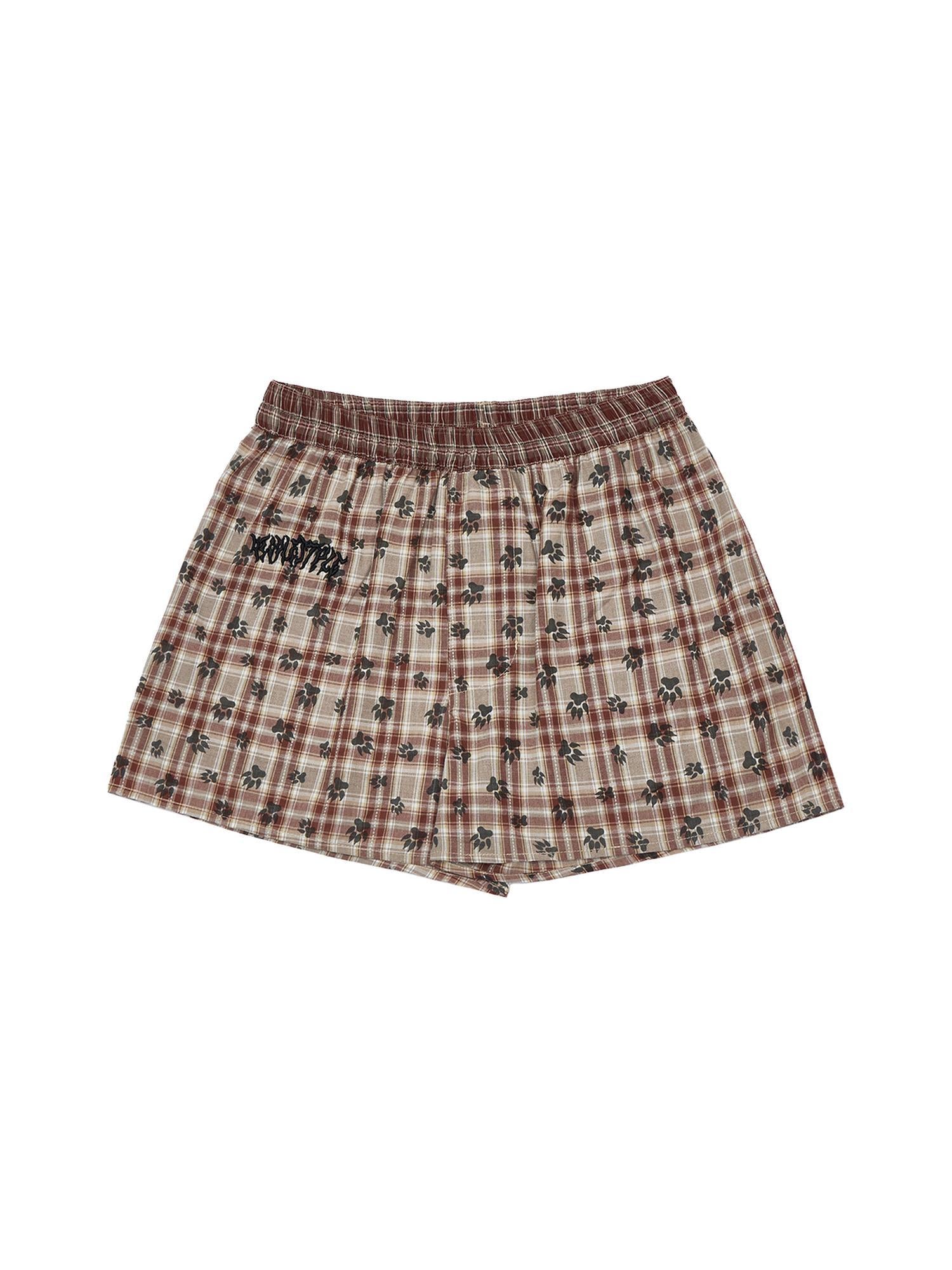 Peoplesense All Over Print Contrast Check Cotton Shorts Loose Fit