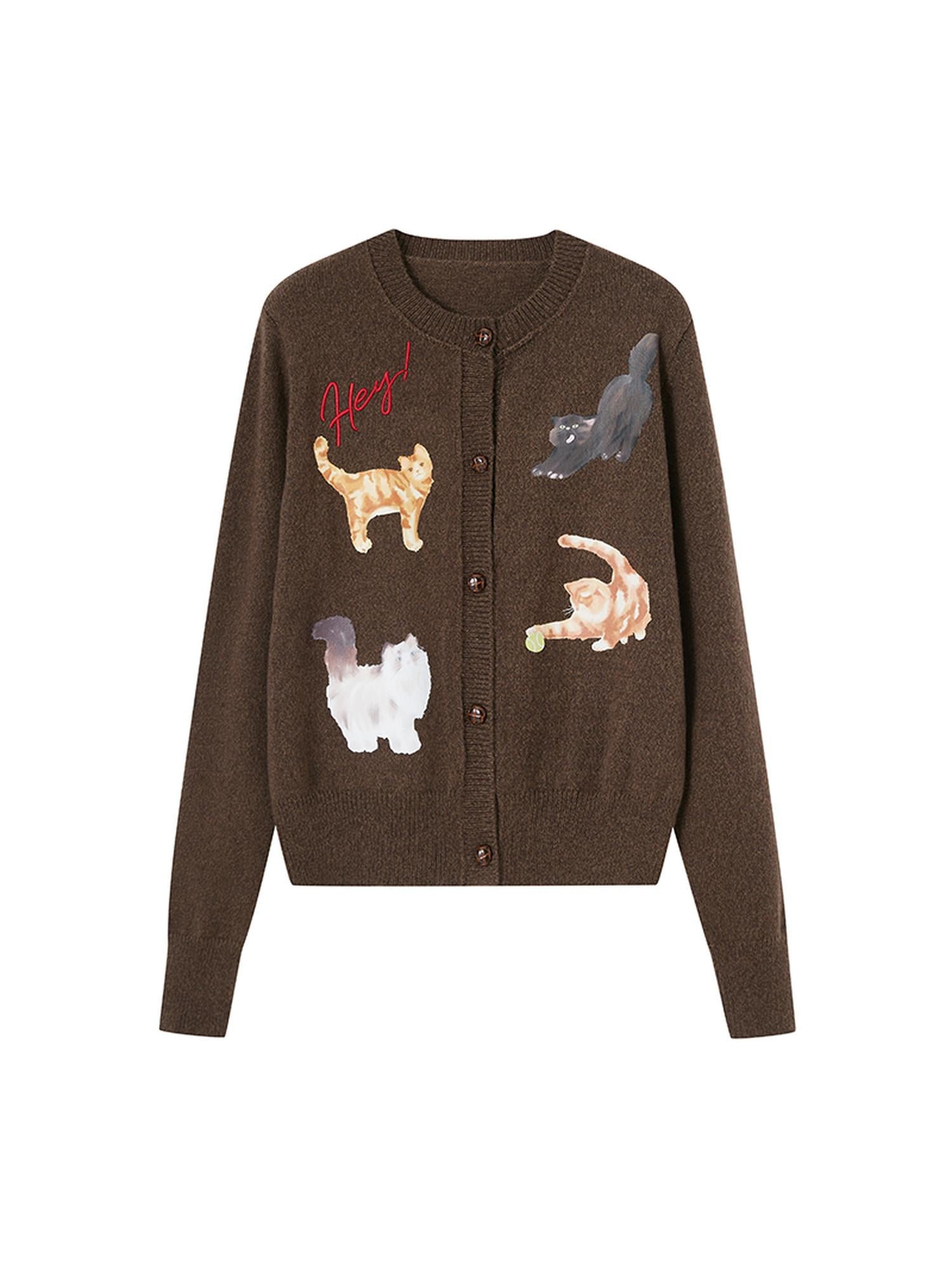 DIDDI MODA Sweet Cool Kitty Print Knit Cardigan