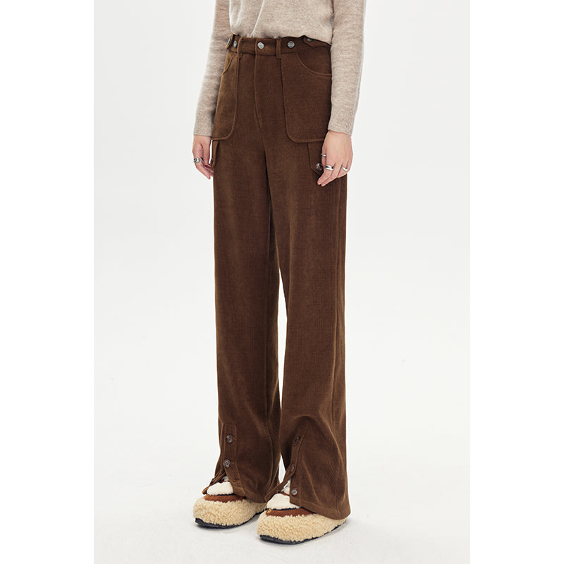 DIDDI MODA Comfy Corduroy High Waisted Straight Pants