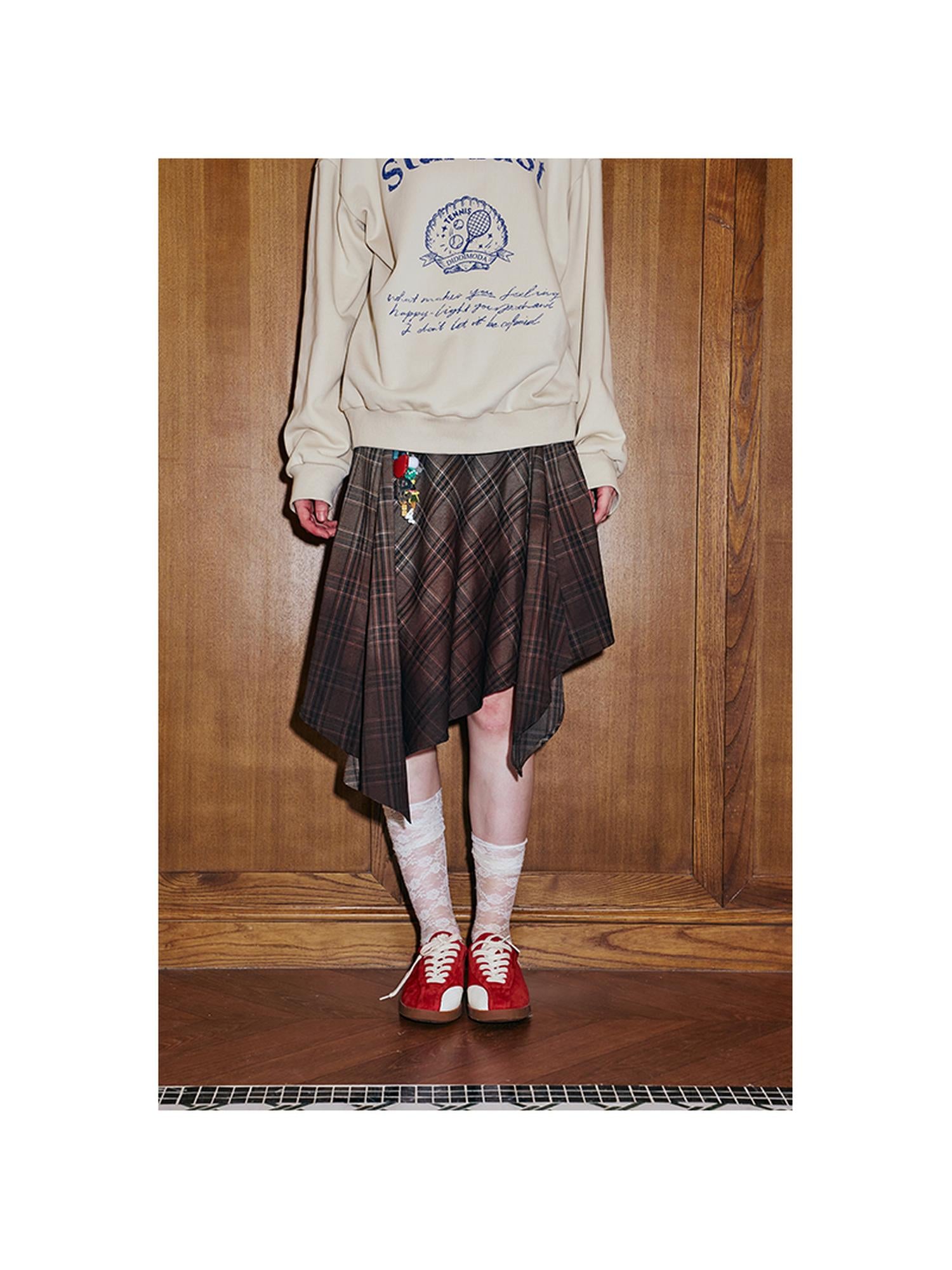 DIDDI MODA Plaid Gradient Asymmetrical Skirt