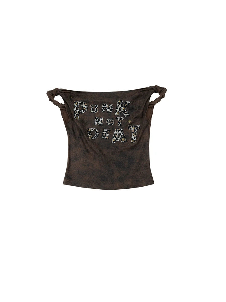 Vintage Dark Y2K Leopard Print Crop Top T-Shirt
