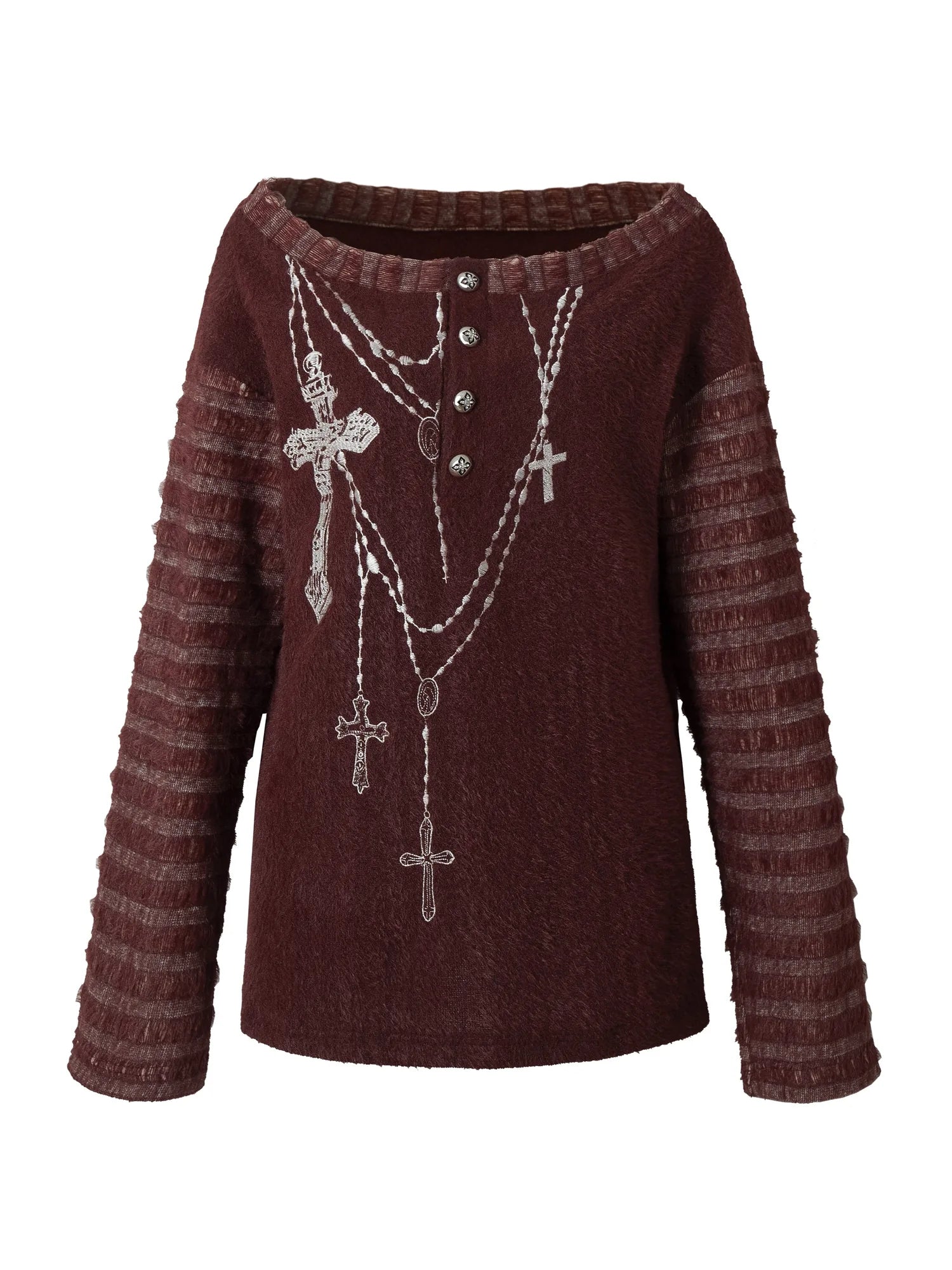 Vintage Loose Knit Embroidered Striped Turtleneck T-Shirt Sweaters