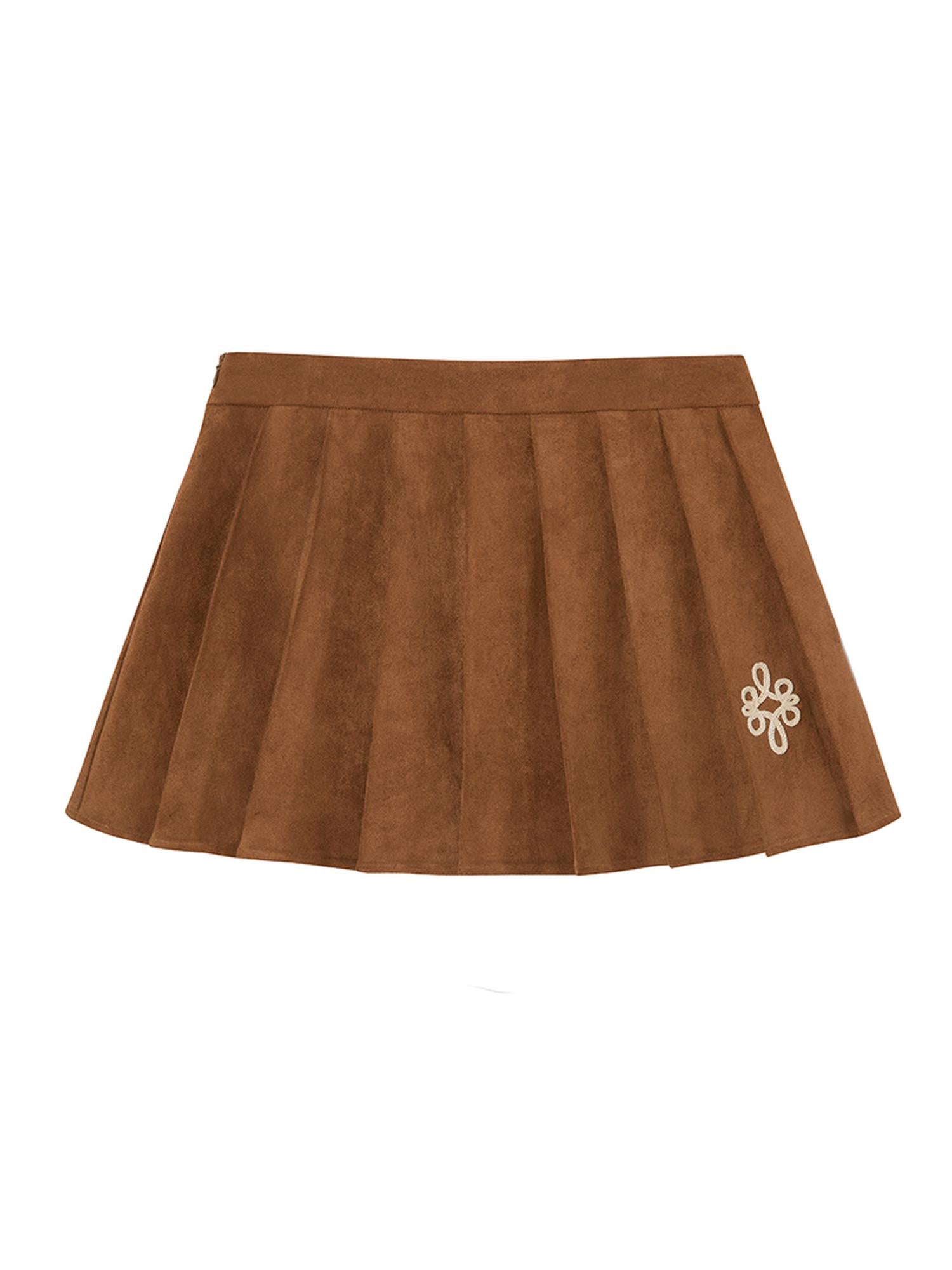 DIDDI MODA Vintage Chain Embroidered Check Faux Fur Skirt Set