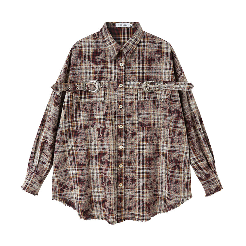 DIDDI MODA Vintage Plaid Shirt Pleated Skirt Set Retro Punk Style