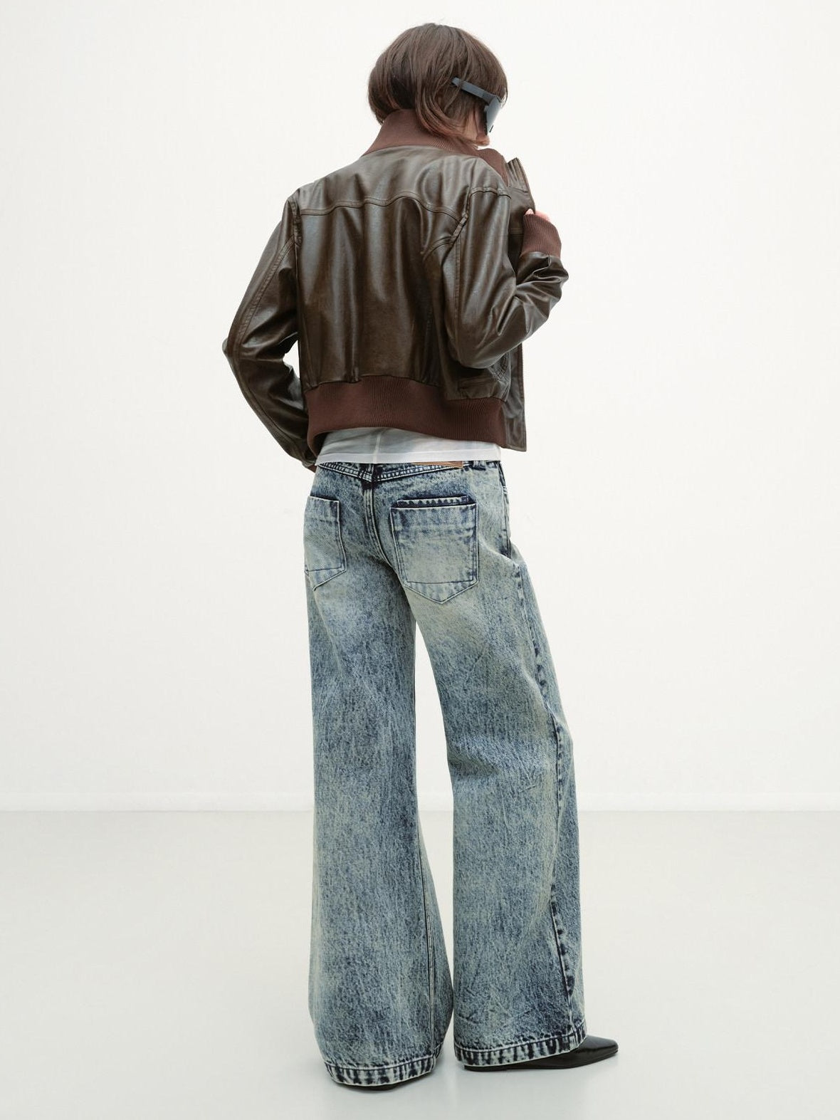 RUN TO THE FUTURE Vintage Washed Distressed Low Rise Durable Snow Blue Denim Women Straight Jeans