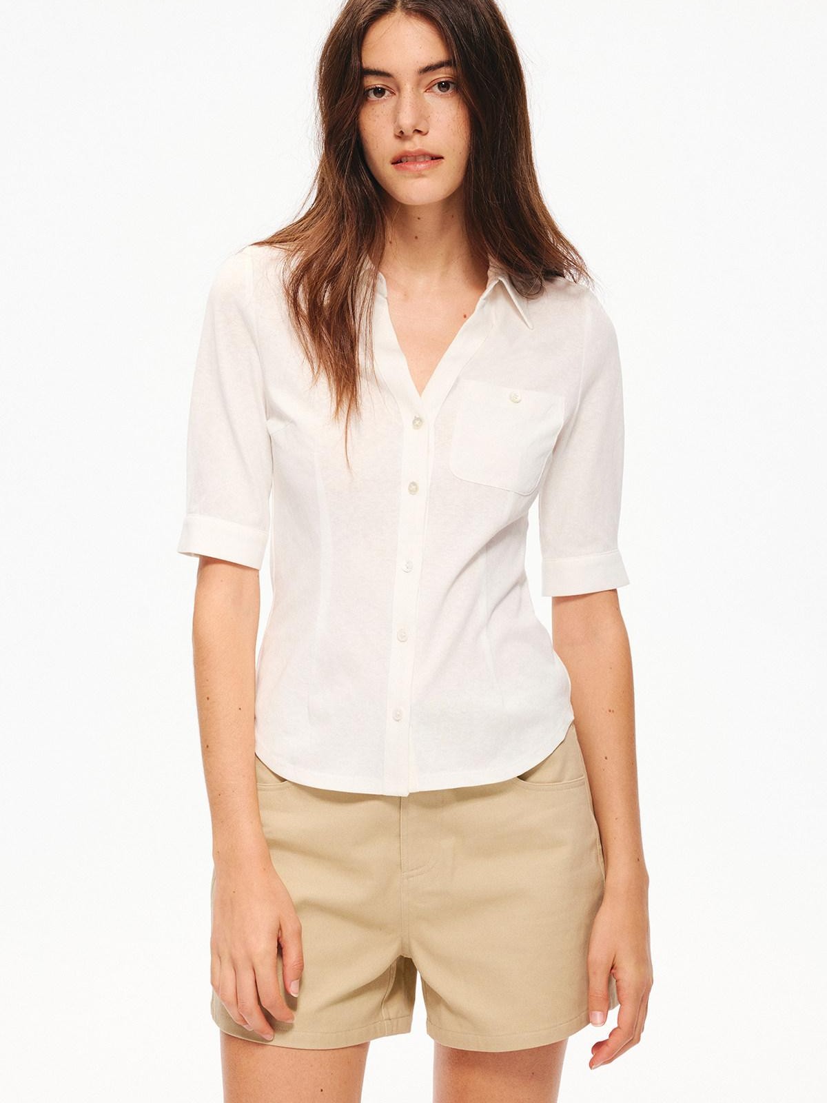 Northbutsouth Snowflake Texture Lightweight Slim Fit V-neck Mid Sleeve Women&