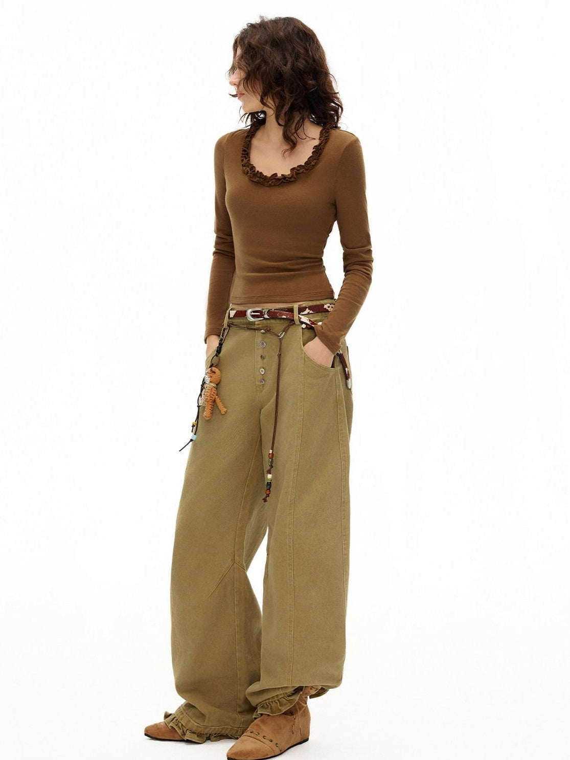 OuttheBlue Viscose Cotton Knit Slim Cropped U Neck Casual Women Travel Long Sleeve T-Shirts