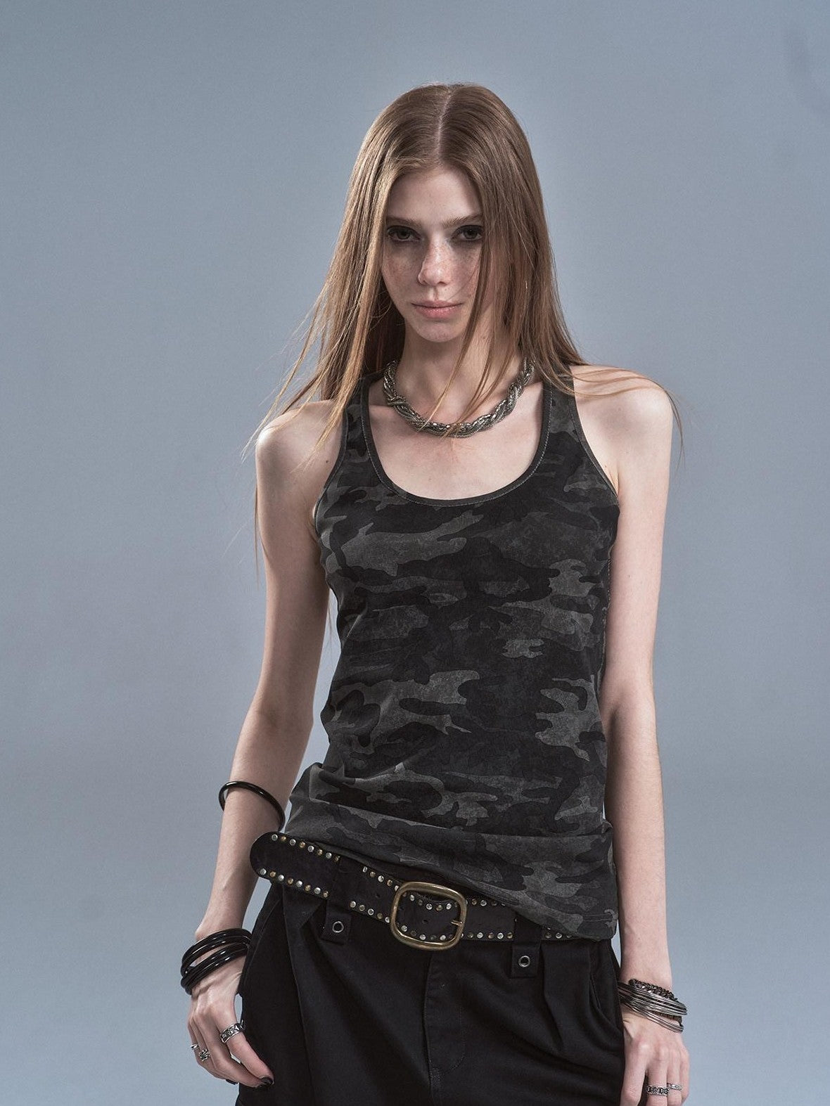 wear And tear Dark Camouflage Back Line Print Racerback Slim Women&