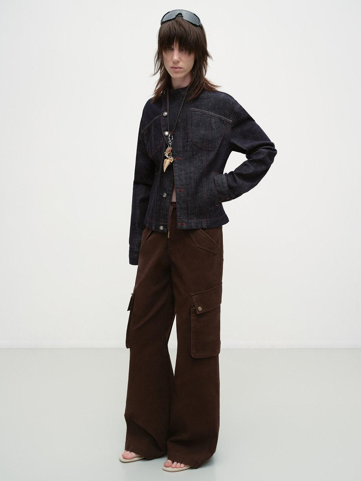 RUN TO THE FUTURE Vintage Asymmetric Fitted Waist Unisex Dark Indigo Cotton Button Denim Jackets