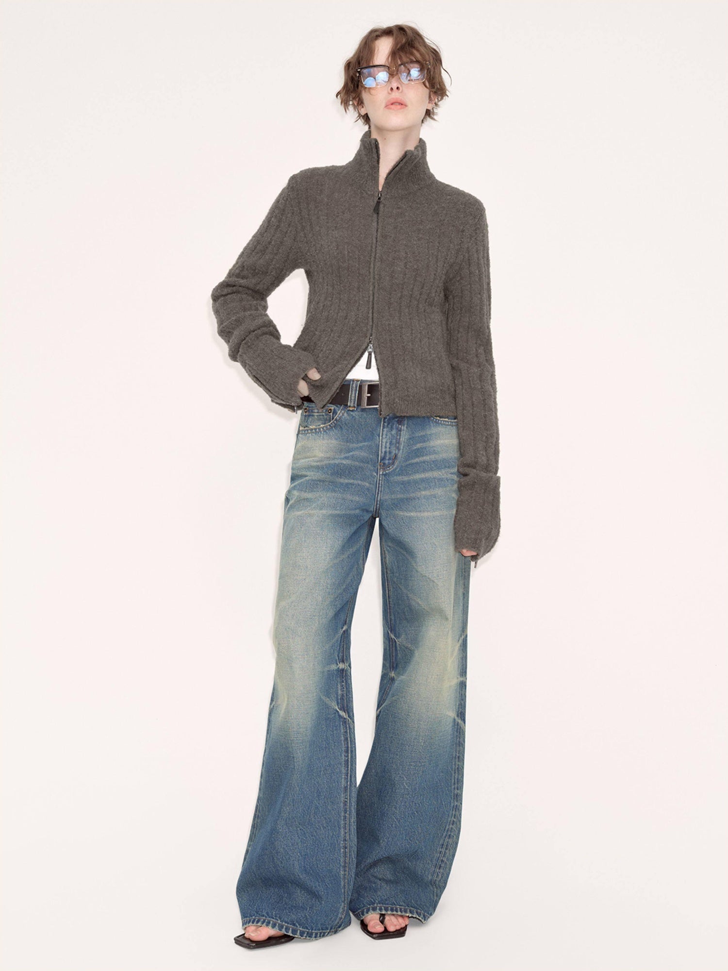 RUN TO THE FUTURE Washed Vintage Blue Low Rise Loose Fit Unisex High Cotton Denim Straight Jeans