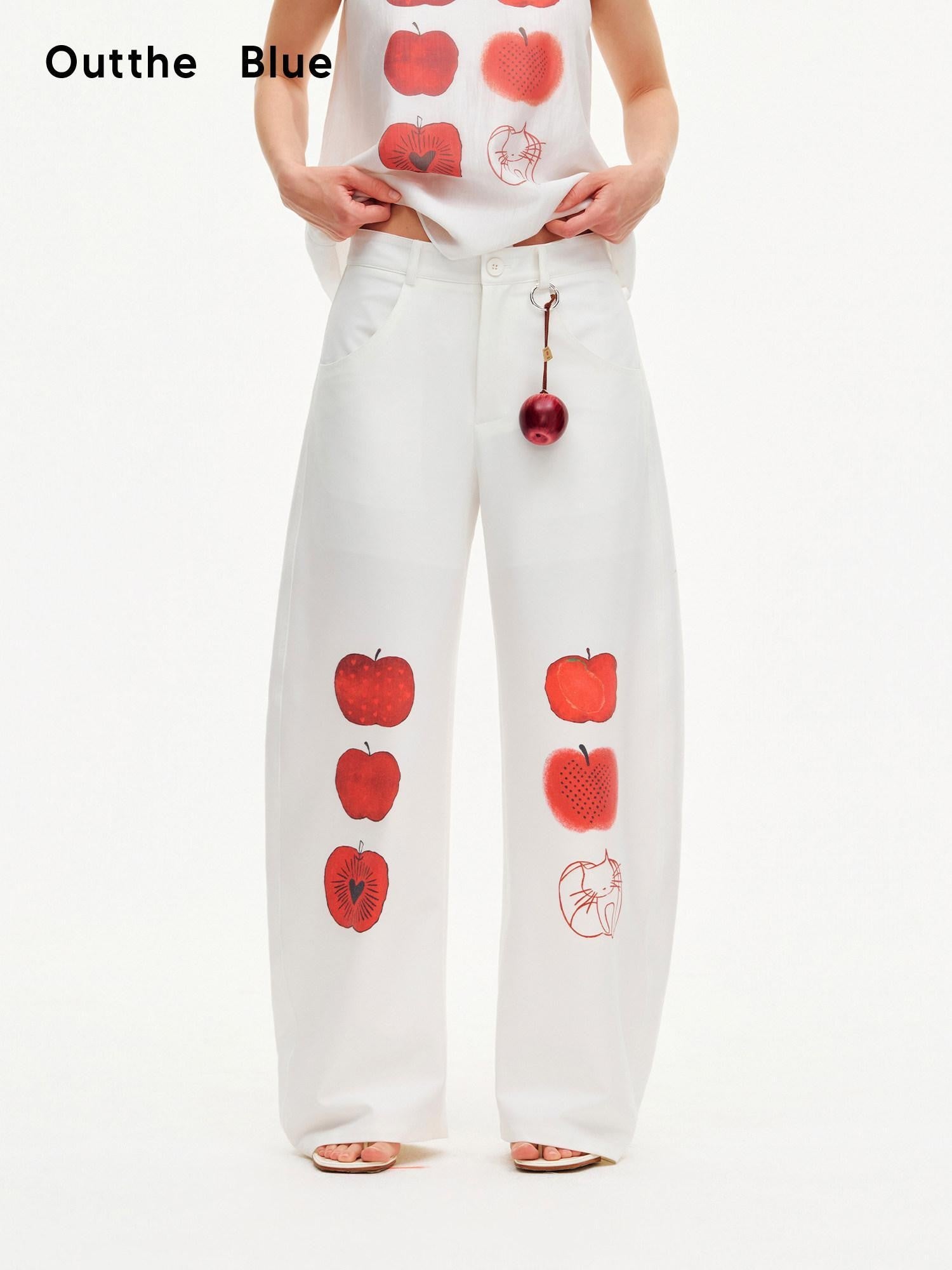 OuttheBlue White Printed Curved Leg Women&
