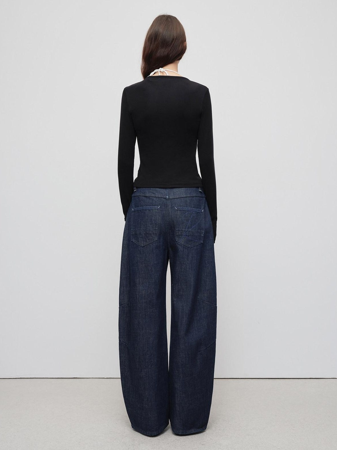 RUN TO THE FUTURE Breathable Cotton Pleated Loose Wide Leg Low Rise Women Raw Denim Straight Jeans