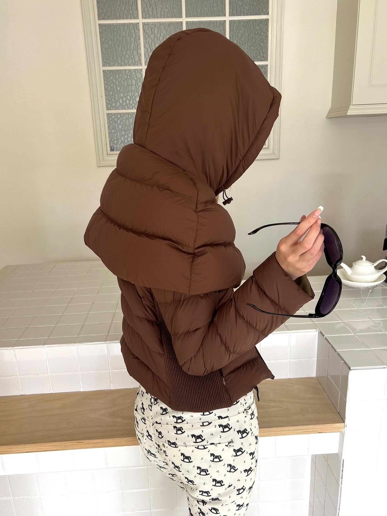 nit alcove 95% White Duck Down Detachable Hood Short Waterproof Polka Dot Down Jackets