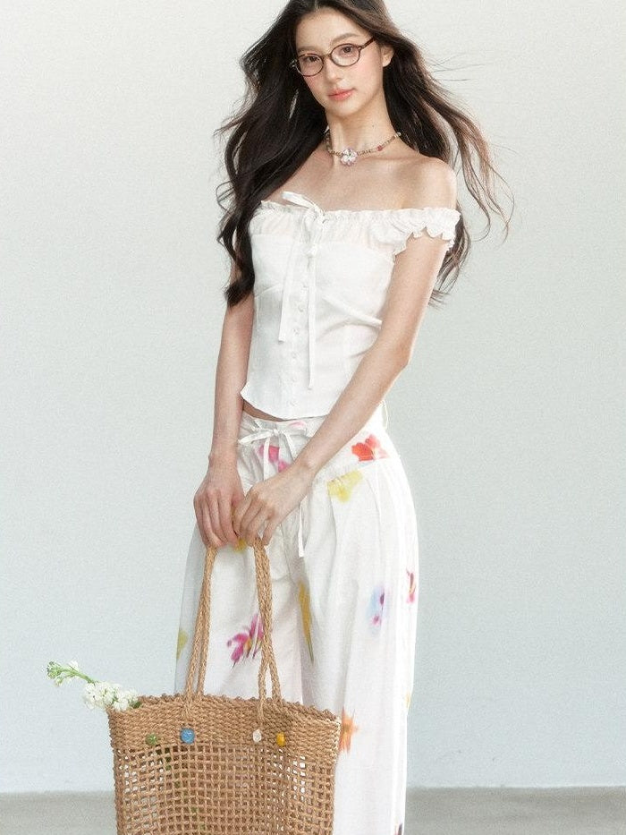 7Shiftin 100 Percent Cotton Drawstring Natural Waist Loose Fit Women Wide Leg Pants