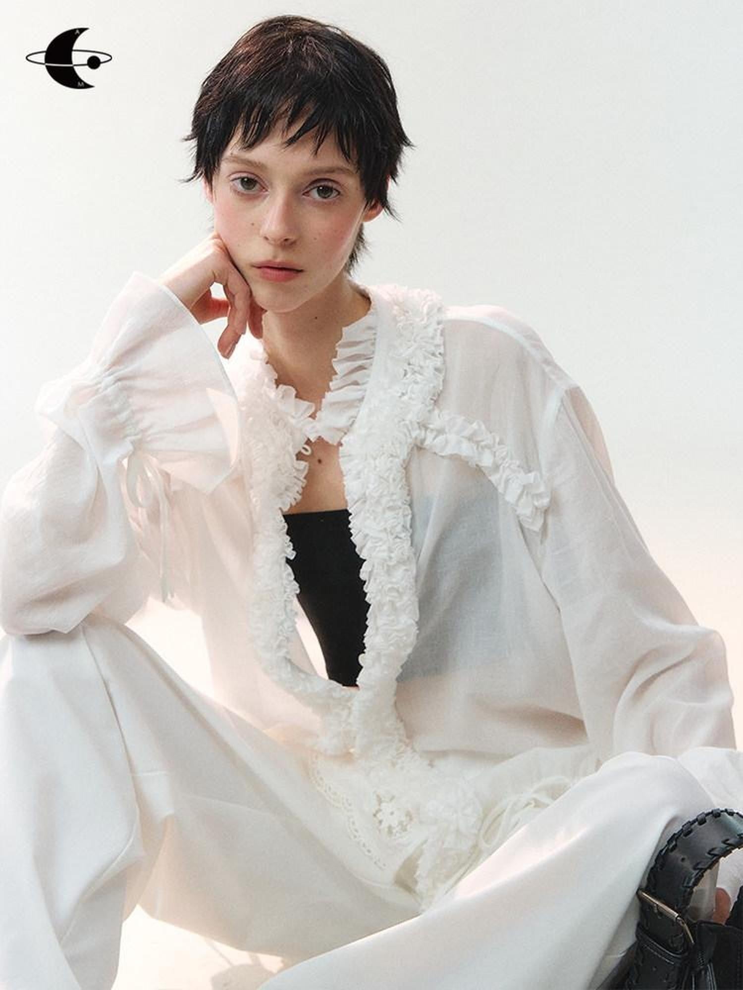 AnnoMundi Mist White Pleated Drawstring Lace Women&