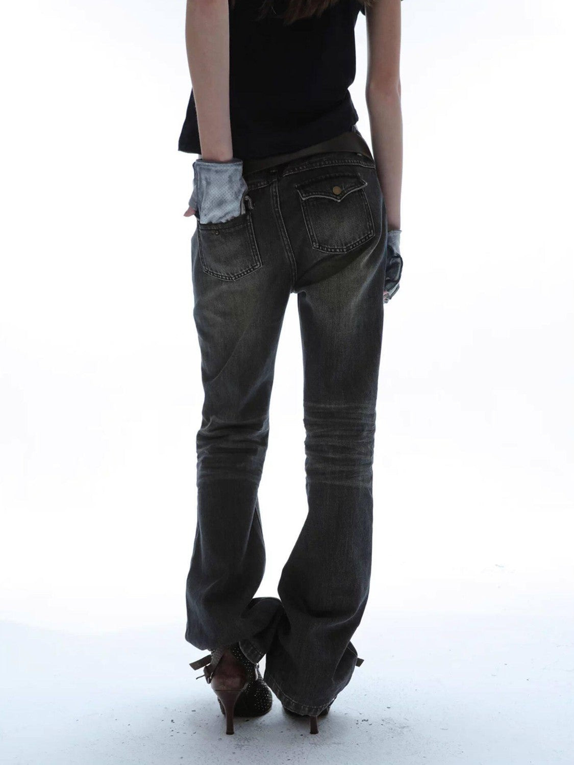 DoublePunch Baroque Print Distressed Micro Flare Women&