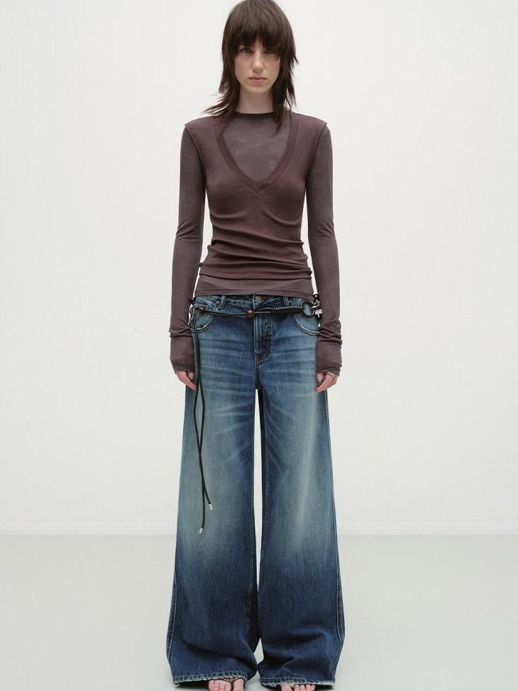 RUN TO THE FUTURE Durable Distressed Cotton Loose Fit Natural Waist Women Zip Fly Straight Jeans