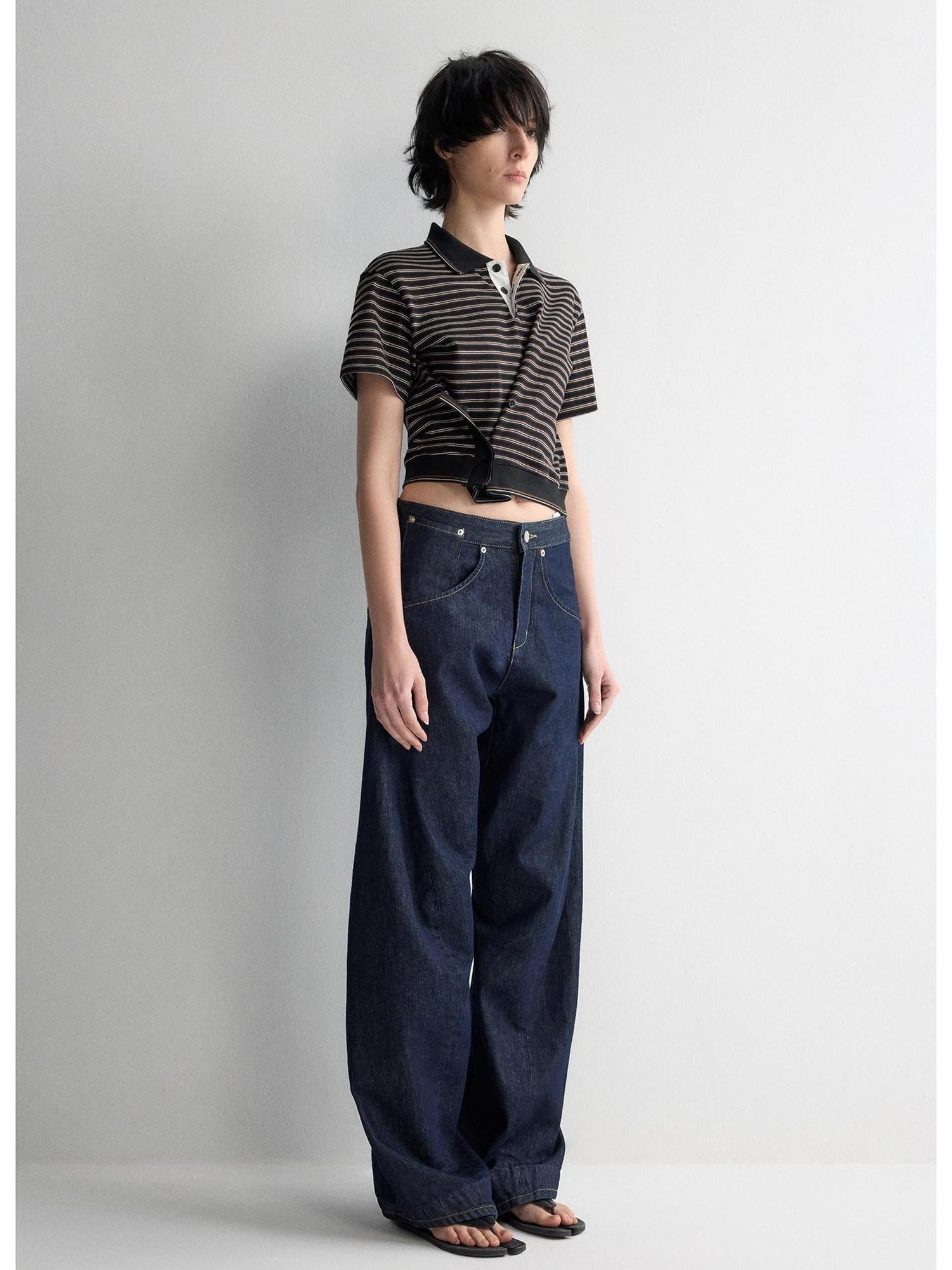 RUN TO THE FUTURE Breathable Cotton Slim Fit Asymmetric Henley Striped Low Waist Women Crop Tops
