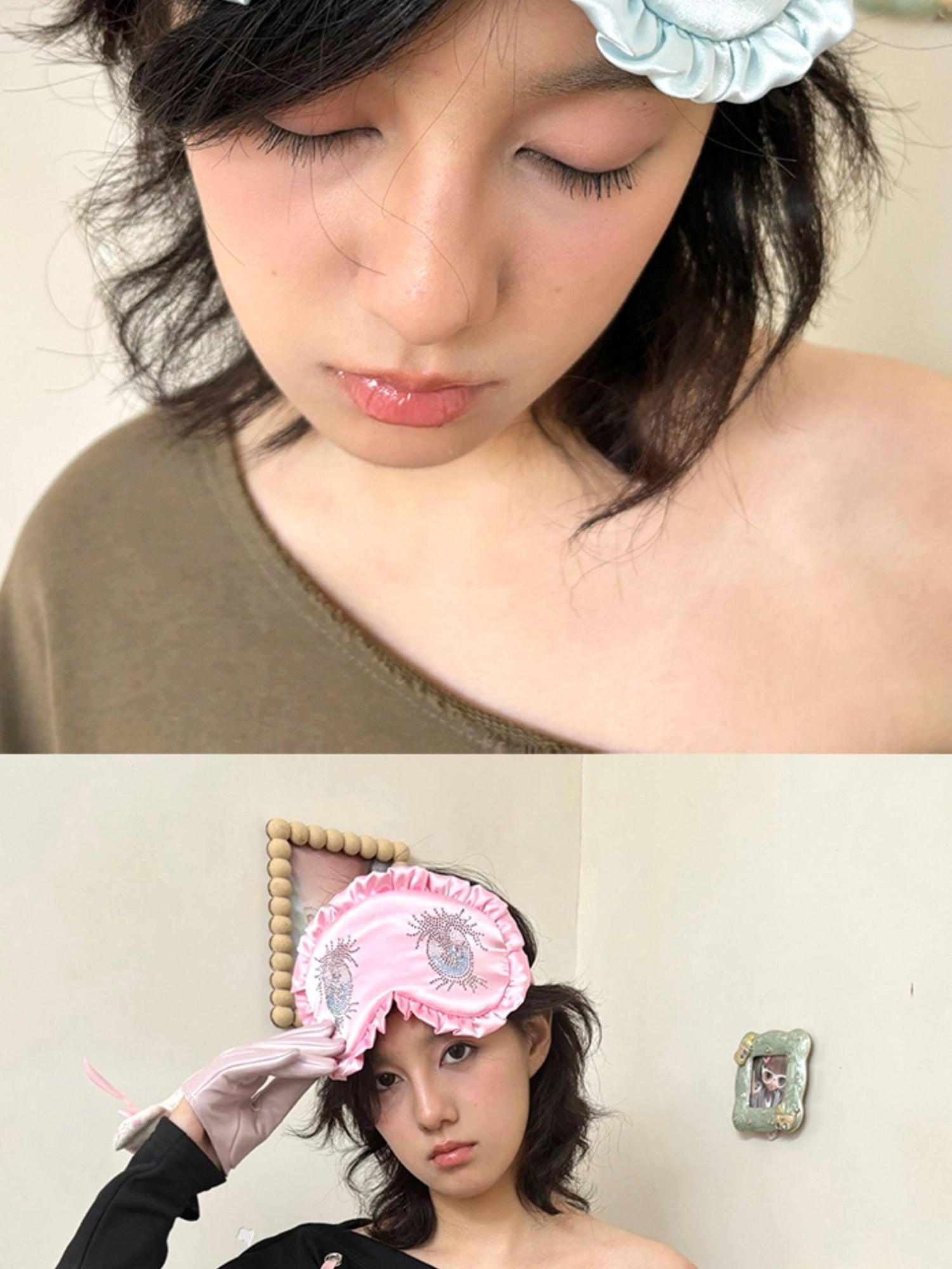 nit alcove Soft Cute Soothing Silk Eye Mask Polka Dot And Solid Colors Sleep Accessories