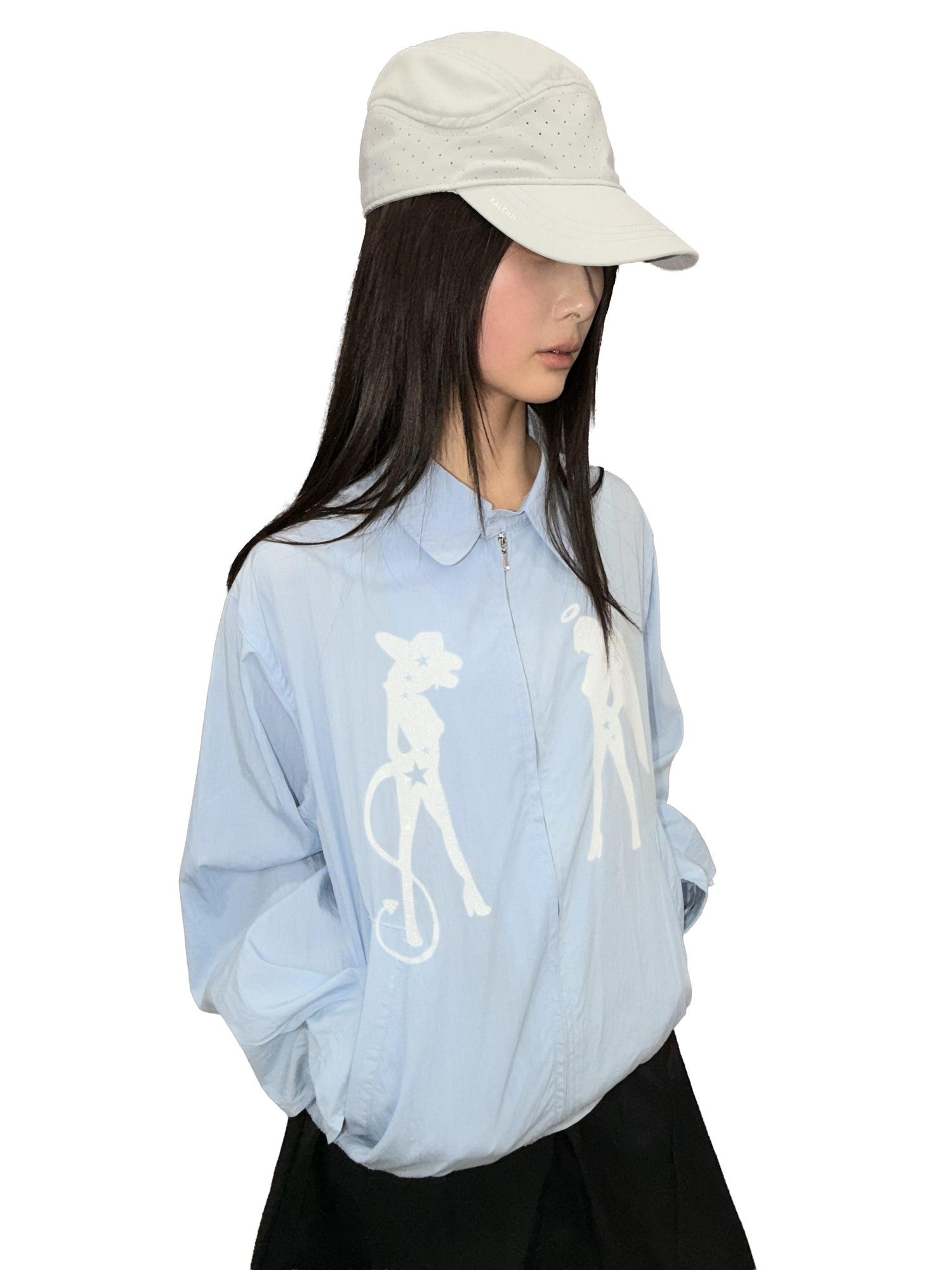 takeabreak Light Blue Silver Shiny Print Structured Women&